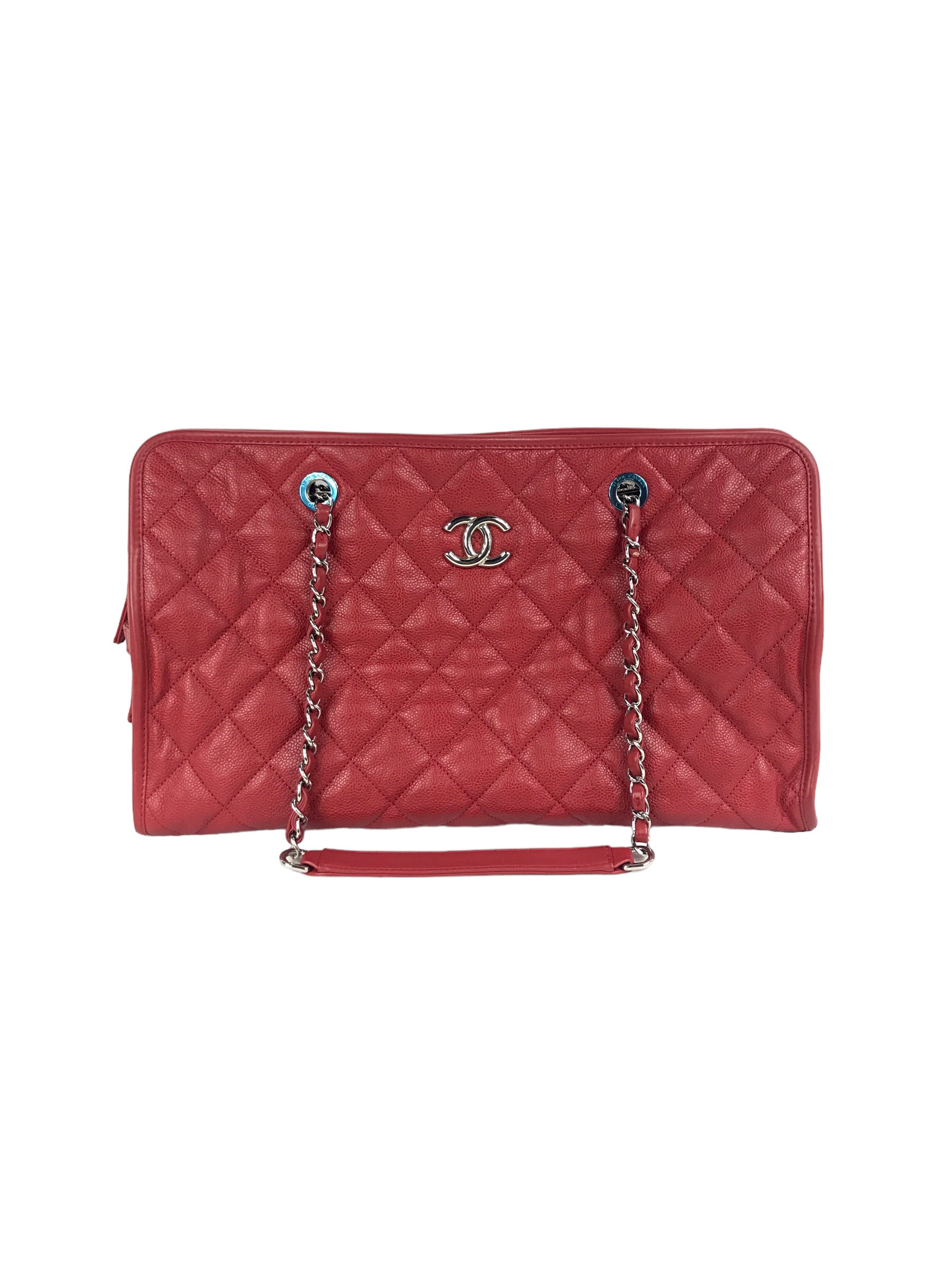 Red Caviar Quilted French Riviera Tote Bag w/SHW