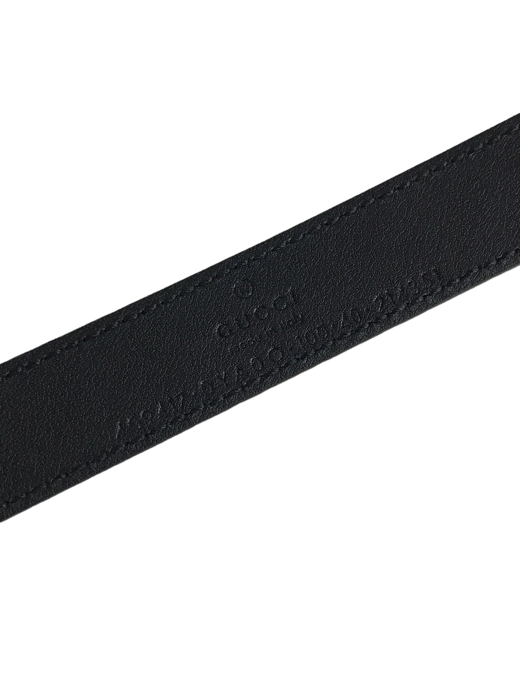 Logo Black Grained Leather Thin Belt W/GHW