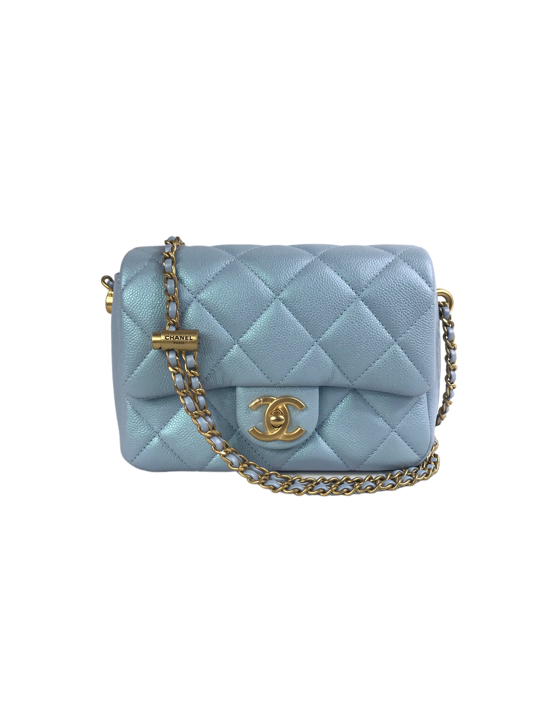 Quilted Caviar Ice Blue 21K Iridescent Mini Square W/AGHW