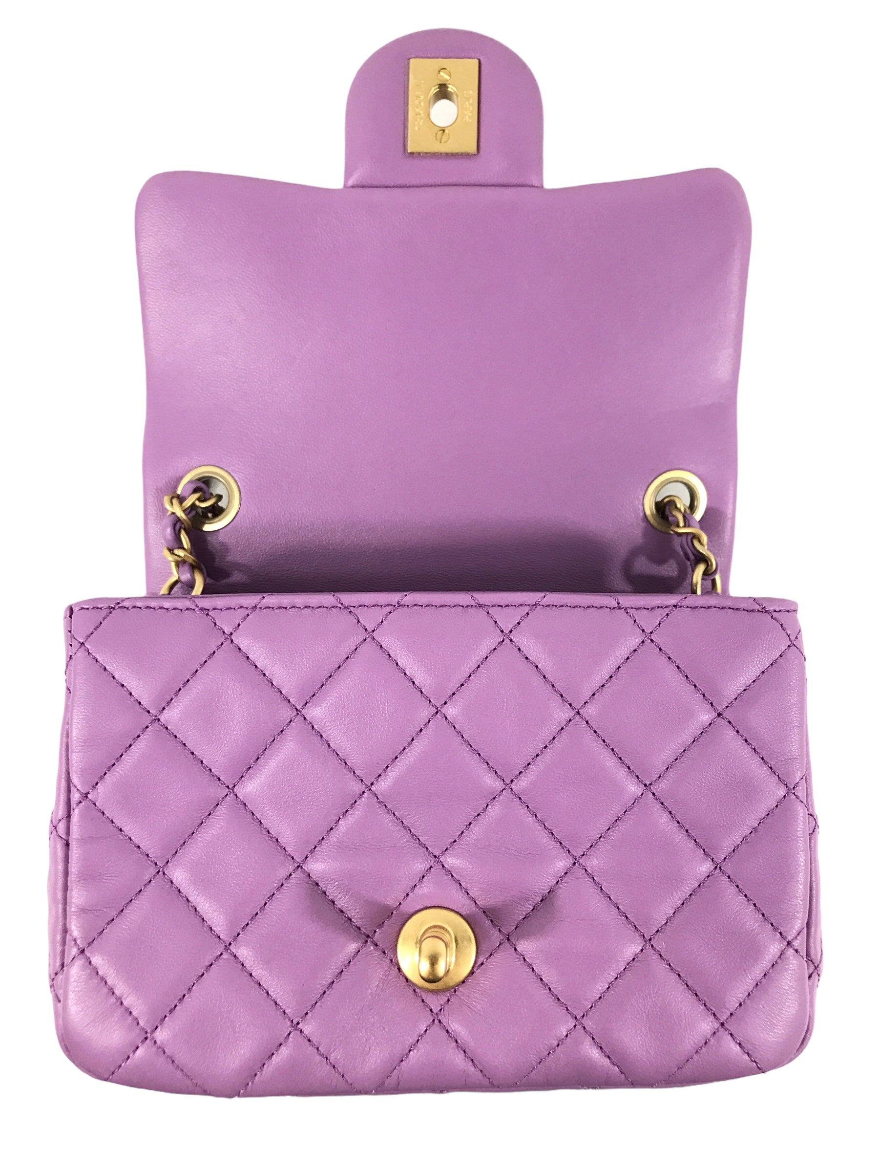 Lavendar Quilted Lambskin Pearl Crush Mini Square w/ AGHW