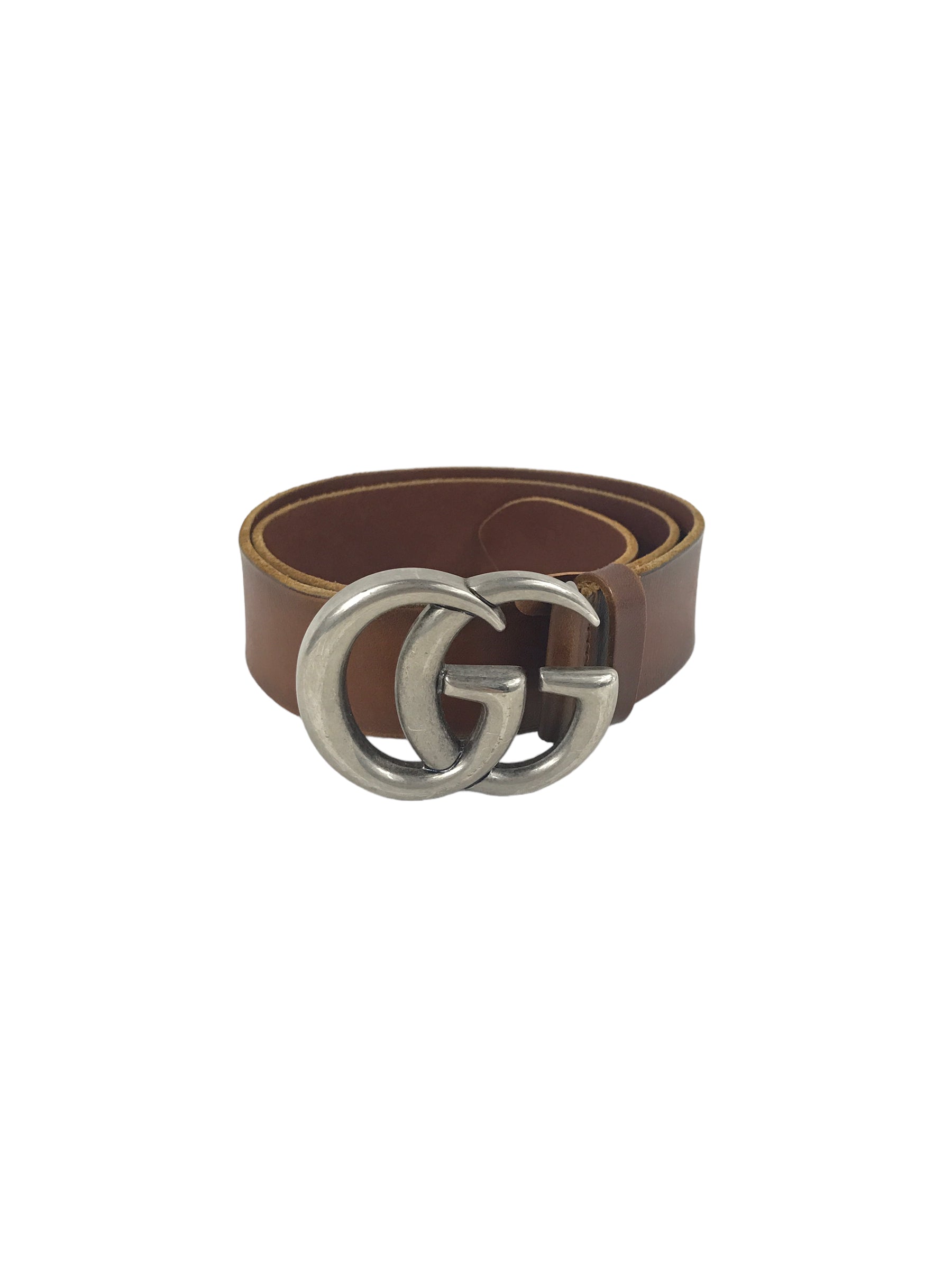 GG Brown Aged Calfskin Leather Marmont Belt