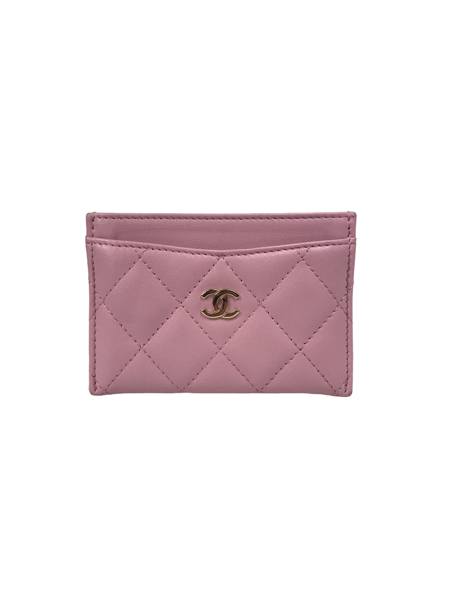 Light Pink Quilted Lambskin Card Case w/LGHW