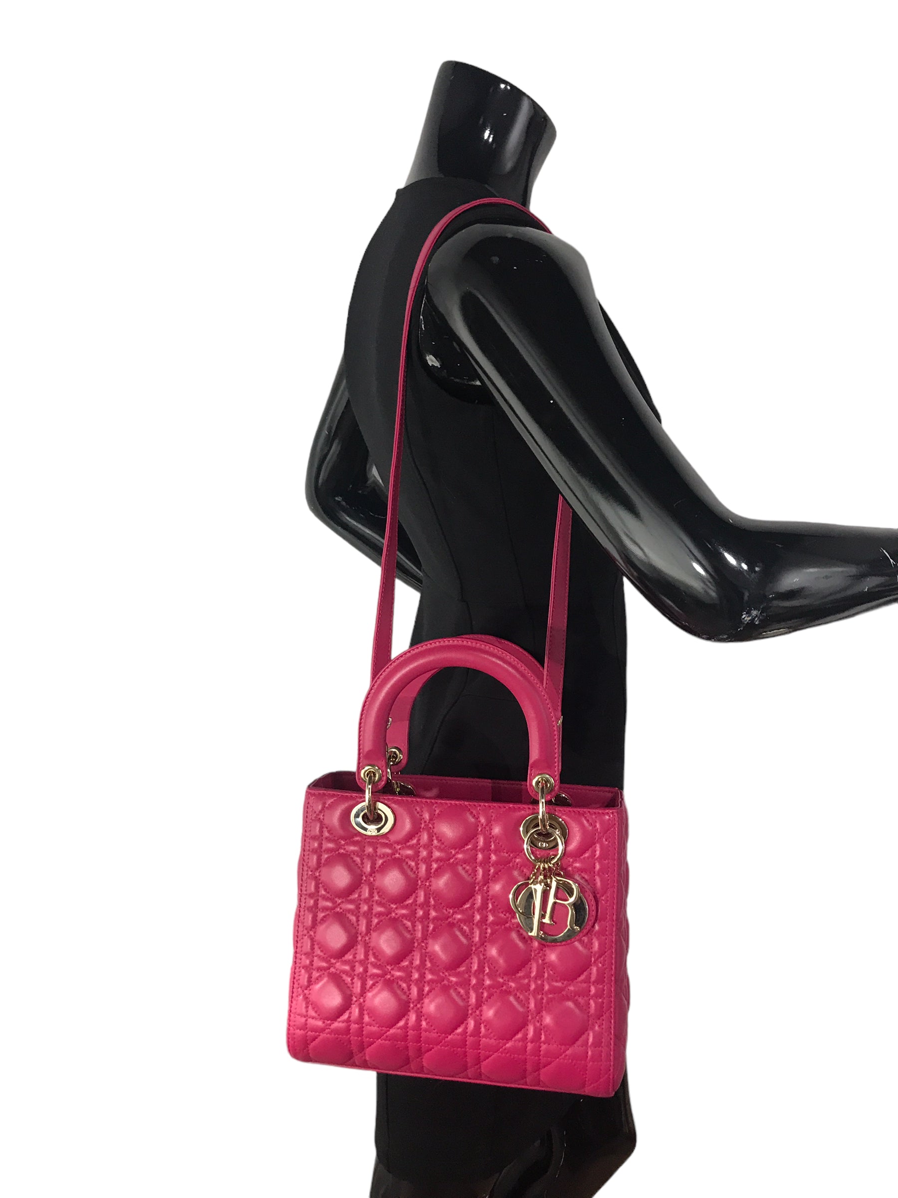 Magenta Medium Lambskin Leather Lady Dior w/GHW