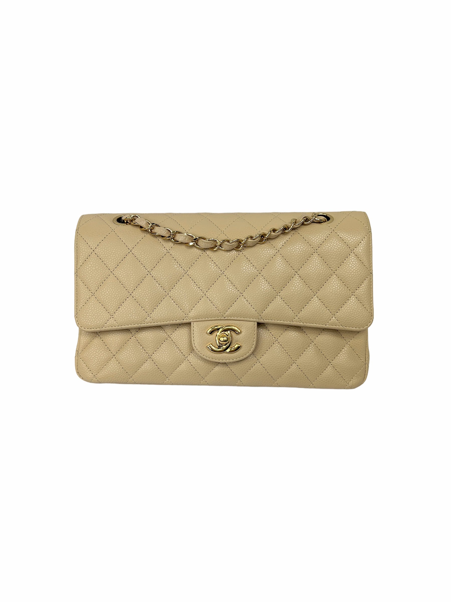 Nude Caviar Quilted Medium Classic Double Flap w/GHW