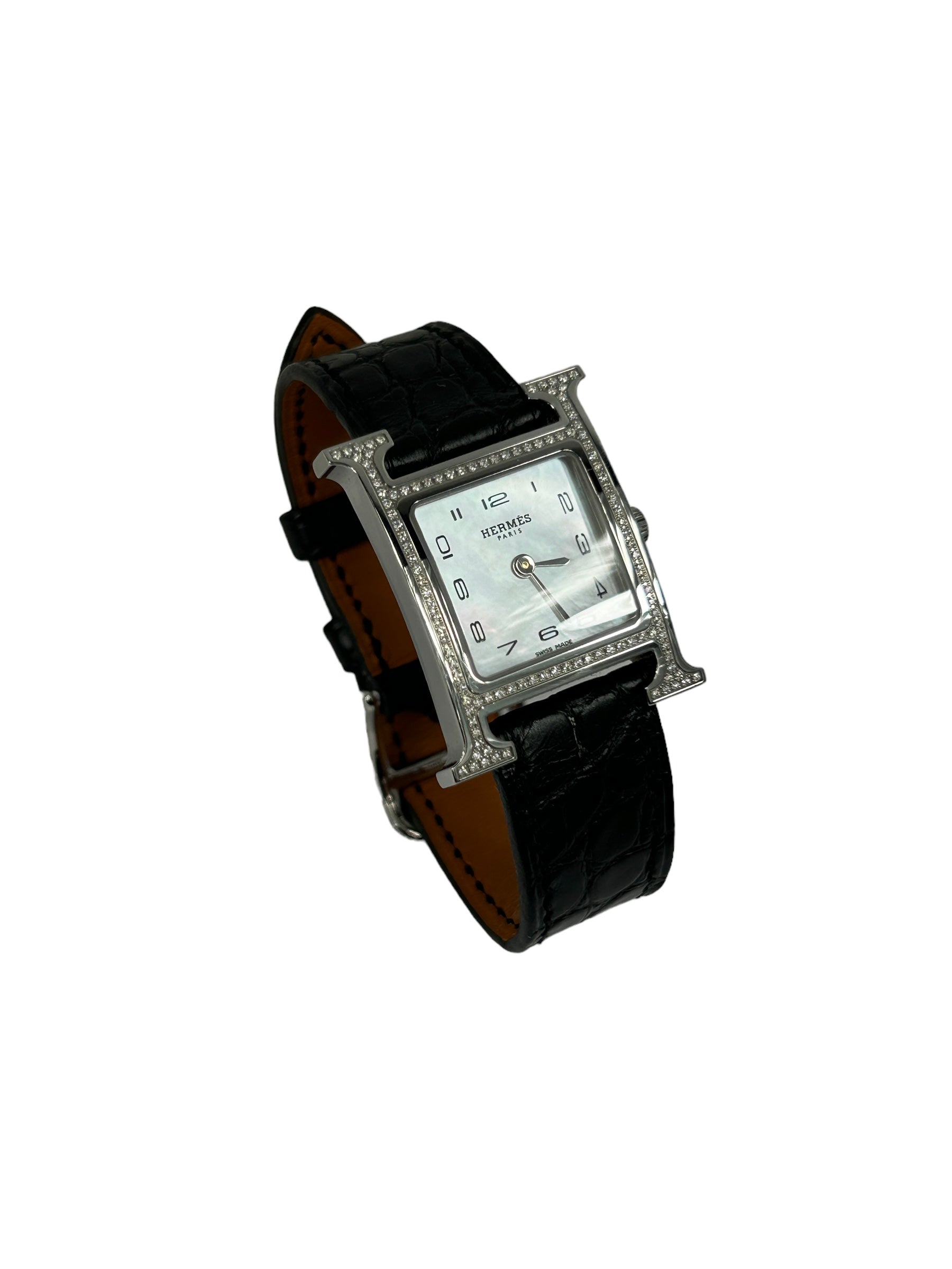 Heure H PM Acier VVS 116 (.24 ct) Diamond/ Mother of Pearl dial and Matte Alligator Strap watch in SHW- ON LAYAWAY