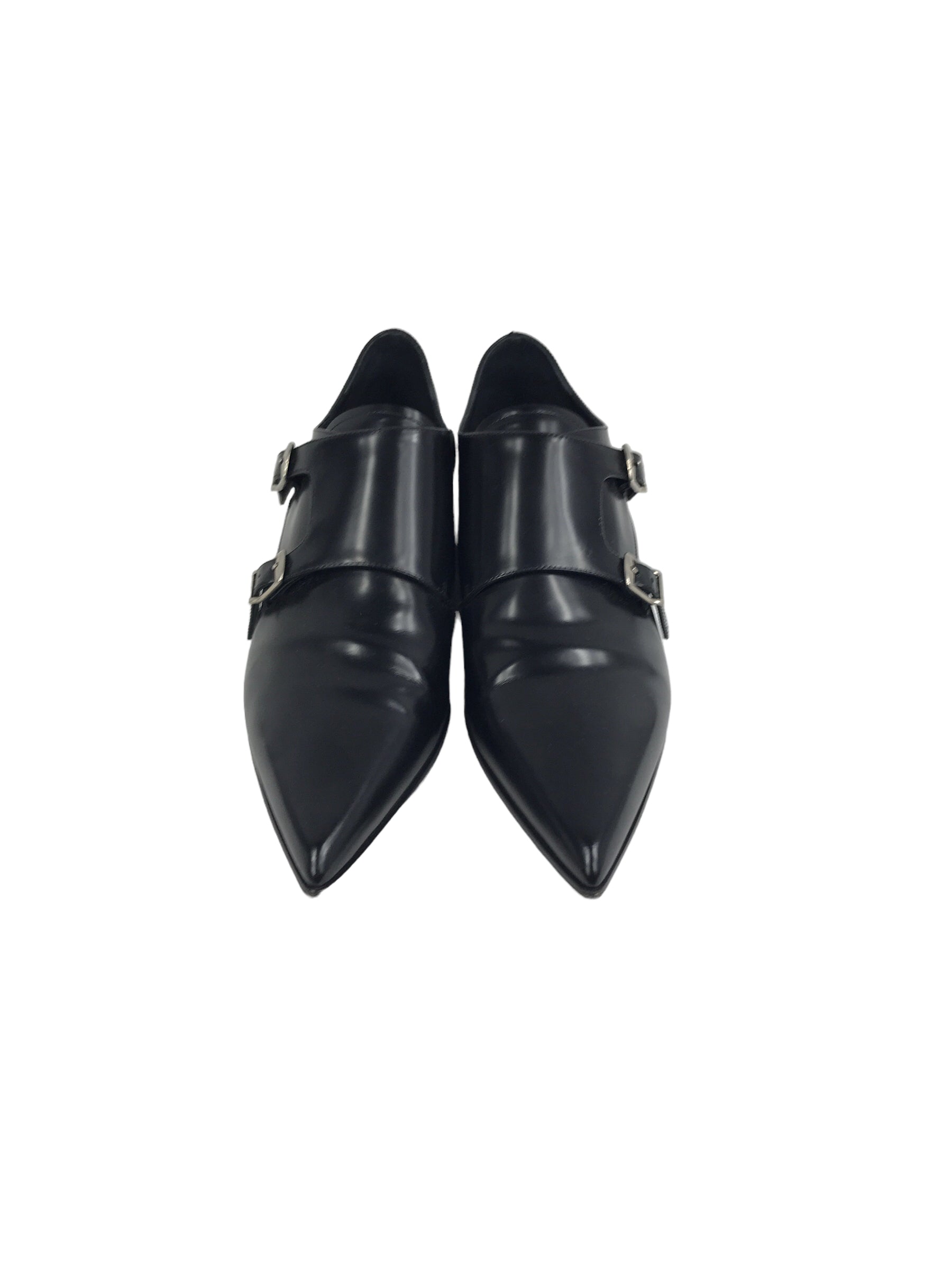Black Leather Pointed Toe Loafers W/SHW