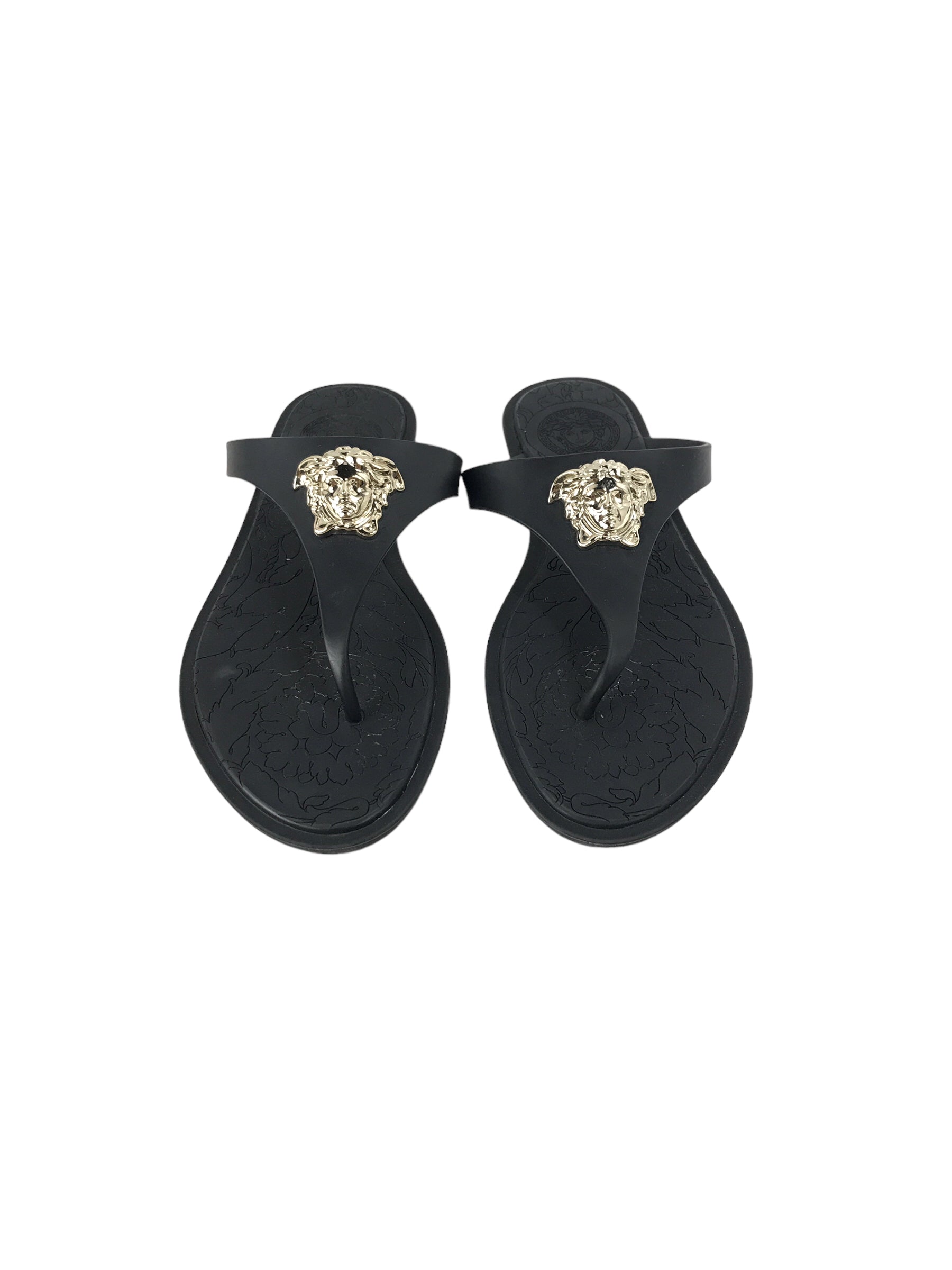 Black Rubber Flat Sandals