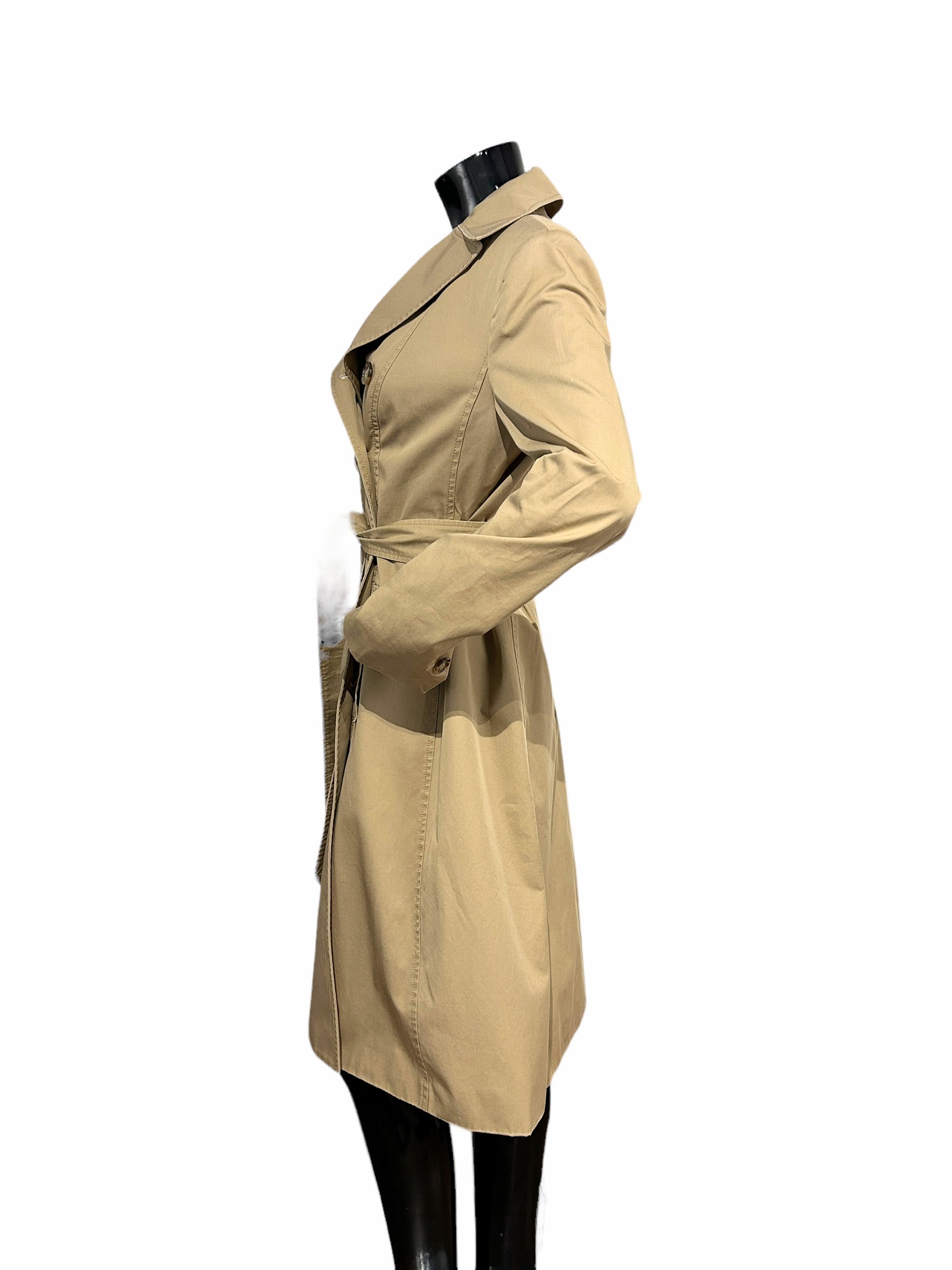 Beige Cotton Double Breasted Trench Coat