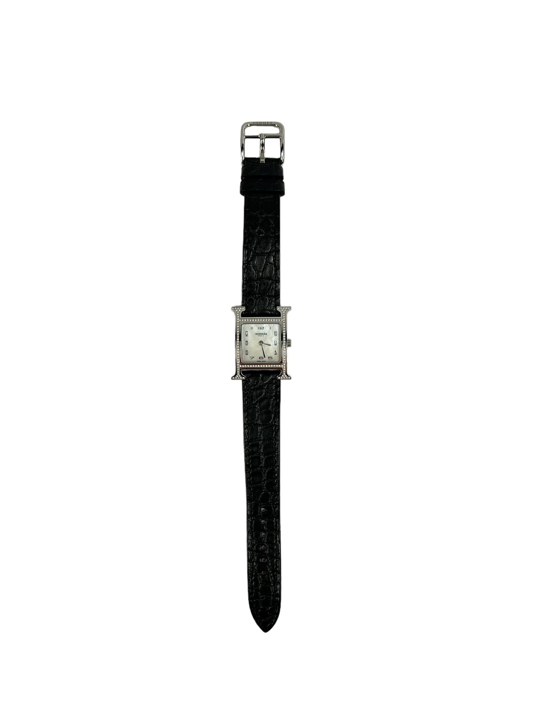 Heure H PM Acier VVS 116 (.24 ct) Diamond/ Mother of Pearl dial and Matte Alligator Strap watch in SHW- ON LAYAWAY