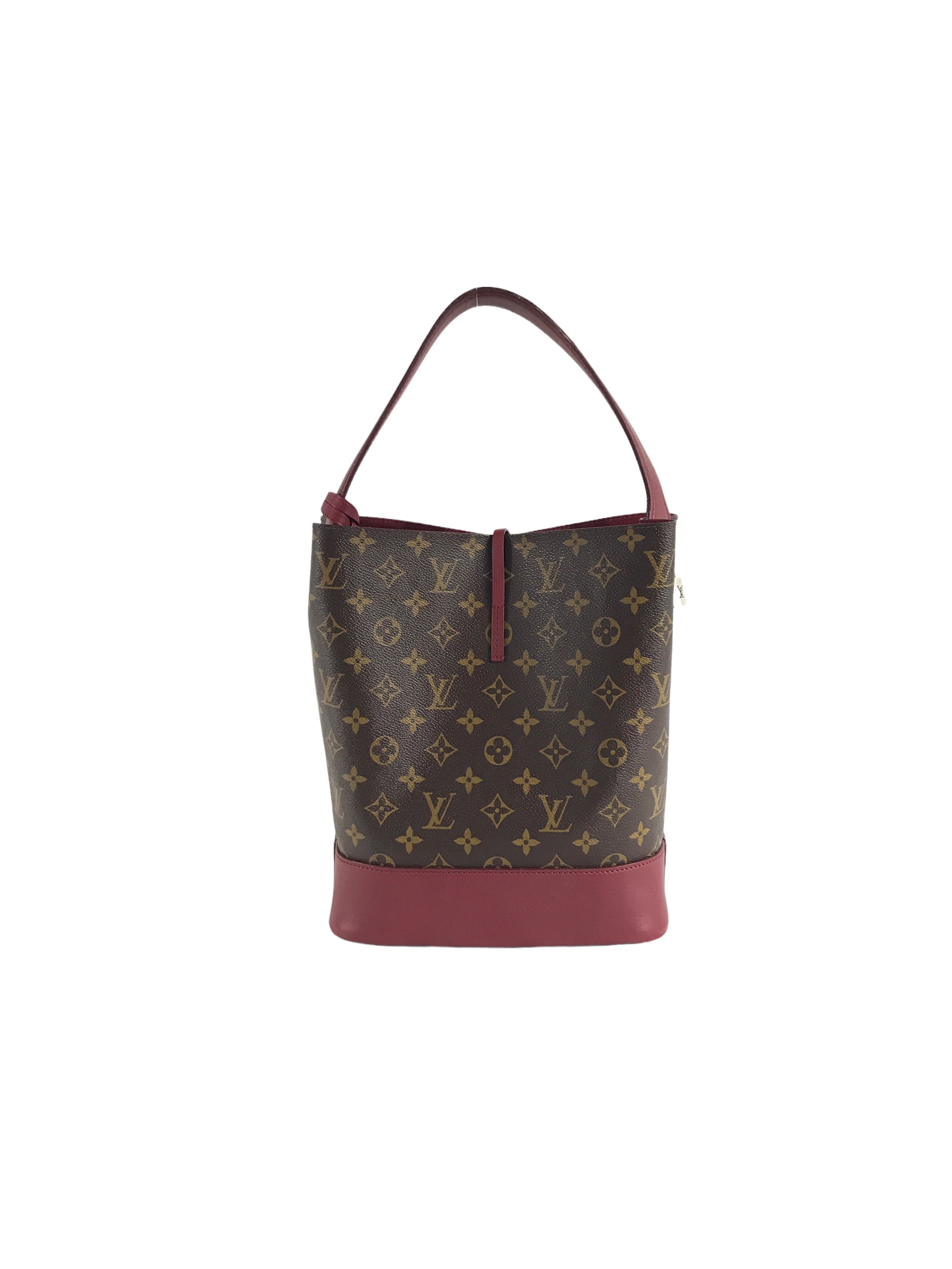Monogram Coated Canvas/ Burgundy Leather Bucket Shoulder Bag w/ removable pouch w/RHW