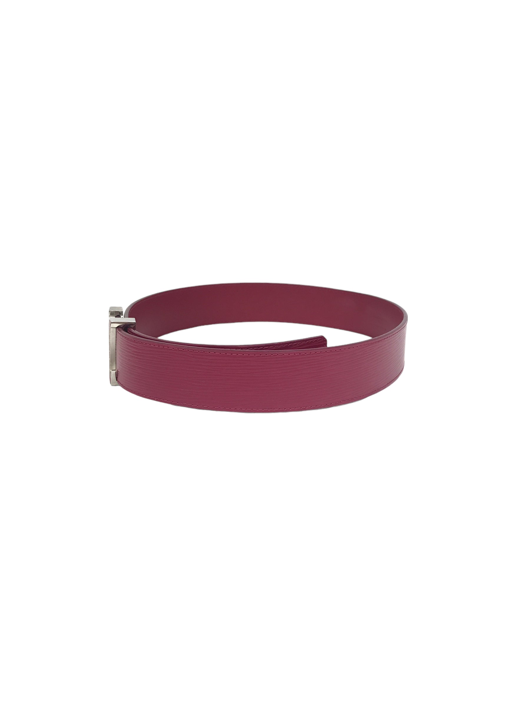 Raspberry LV Initials Wide Epi Leather Belt