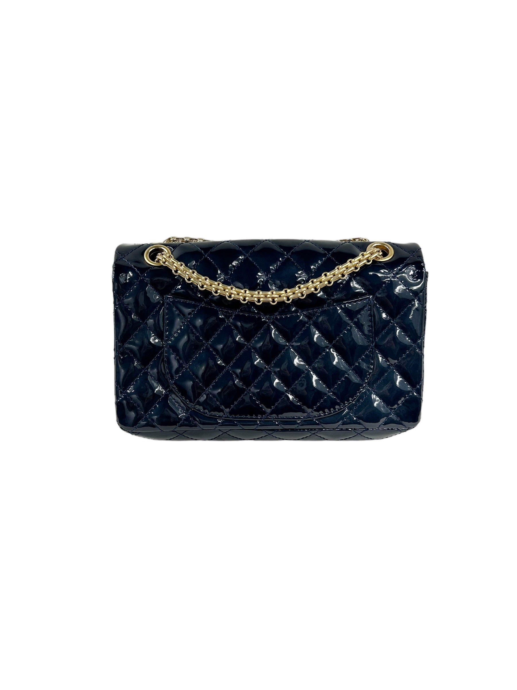 Chanel Dark Navy Blue Patent Quilted Reissue Flap W/AGHW