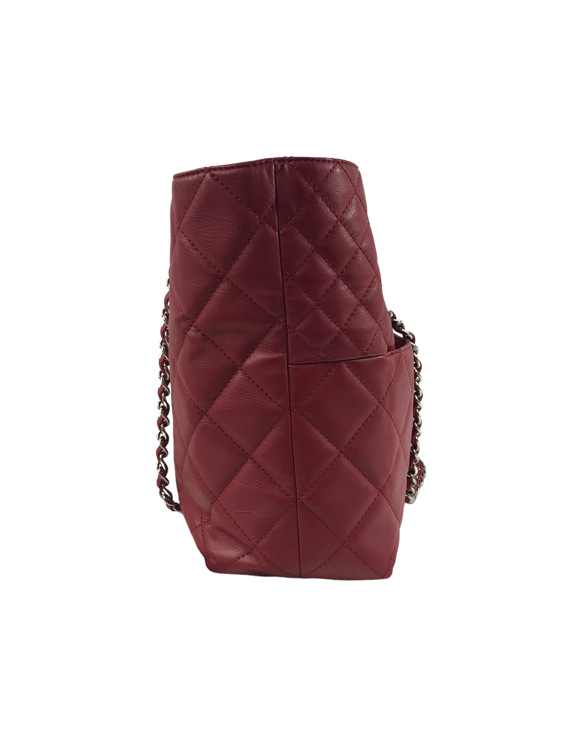 Red Calfskin Quilted Shopping Tote W/SHW