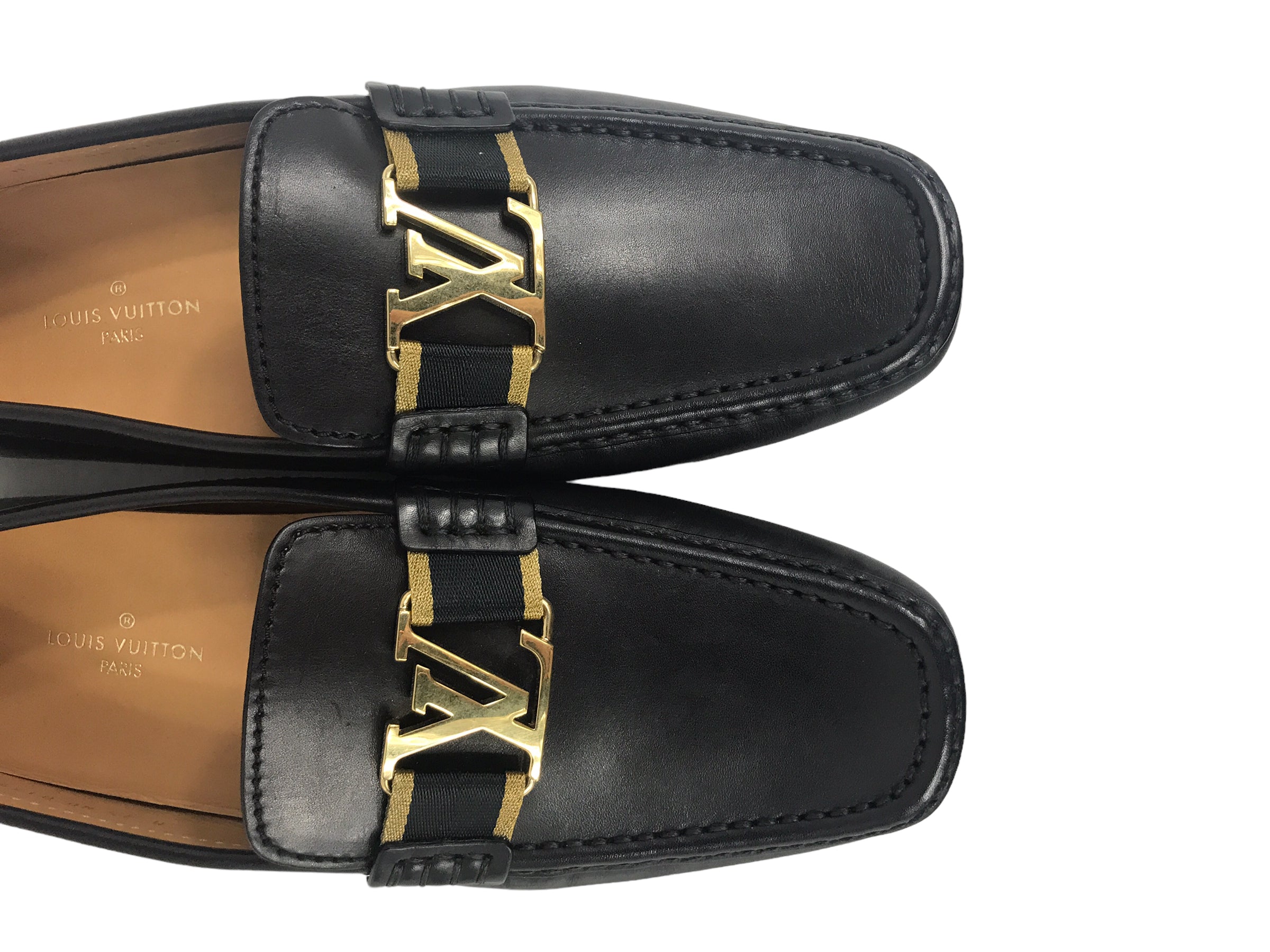 Men’s Black Leather Initial Loafers w/GHW