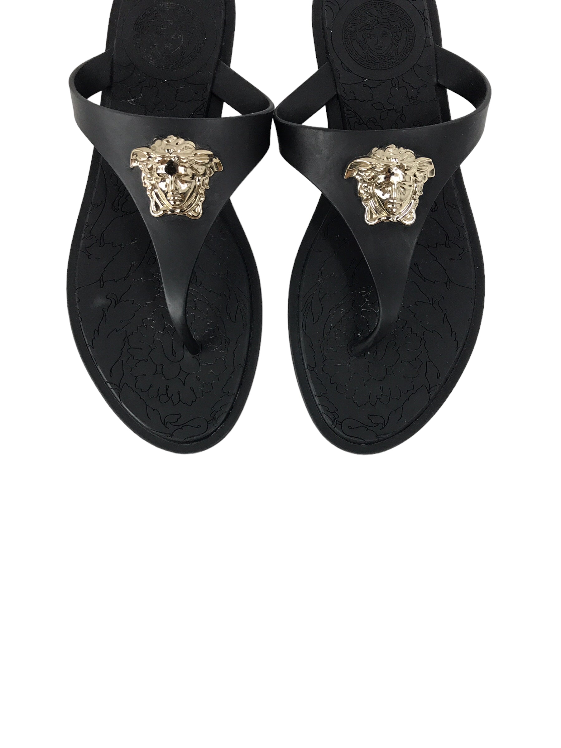 Black Rubber Flat Sandals