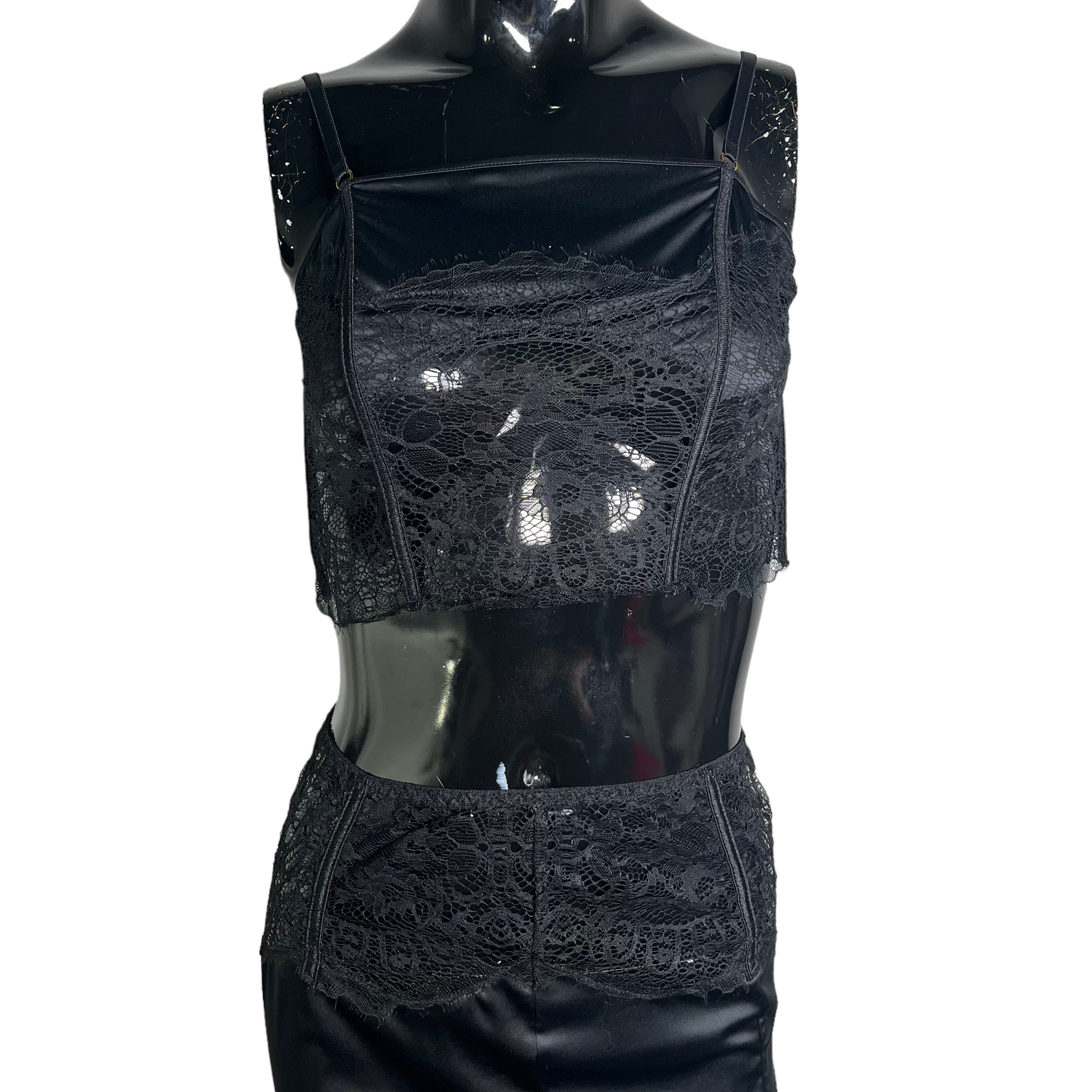 GOD SAVE QUEENS Black Lace/Silk Skirt & Corset Top