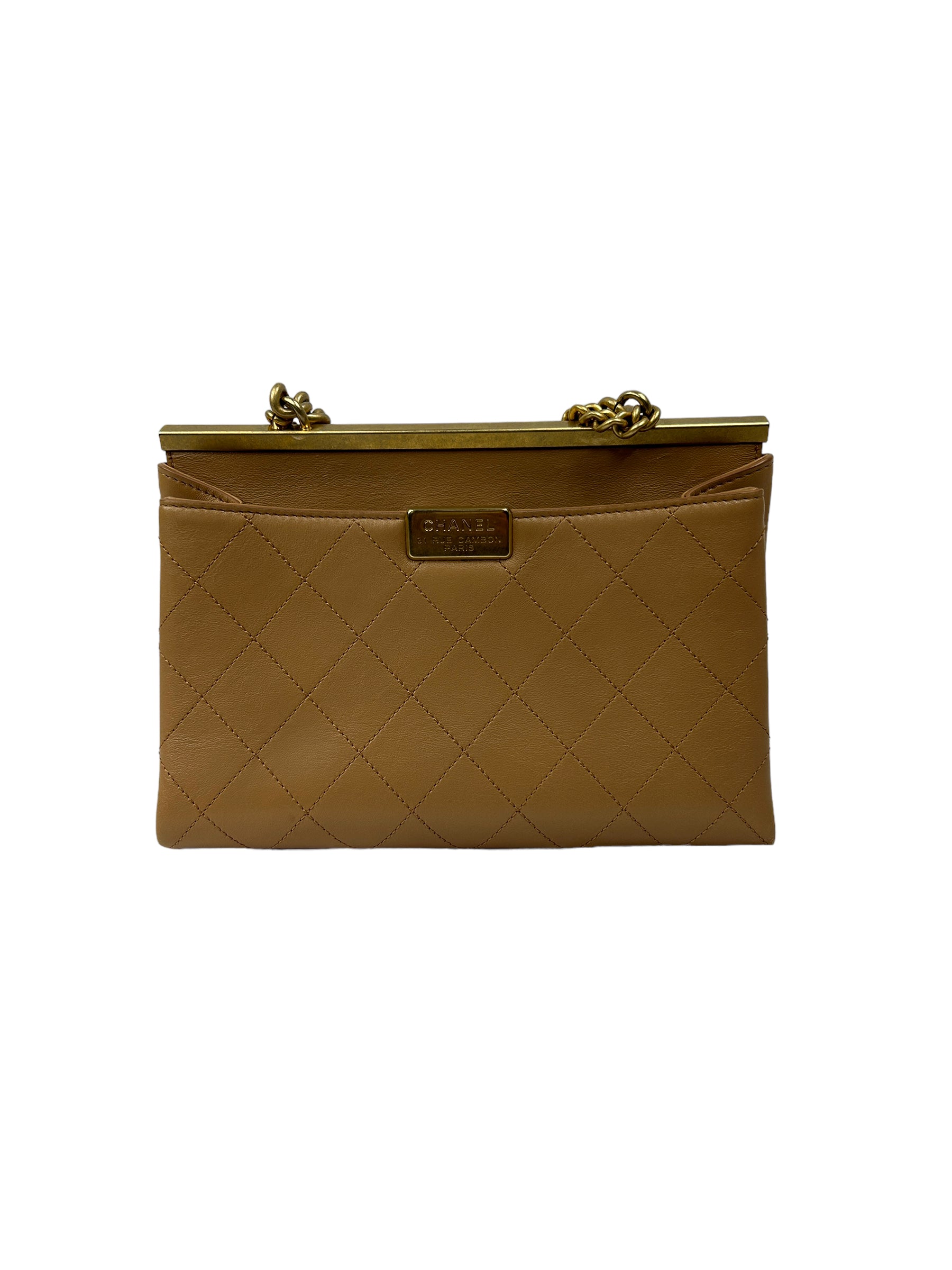 Tan Calfskin Quilted Leather Crossbody w/AGHW