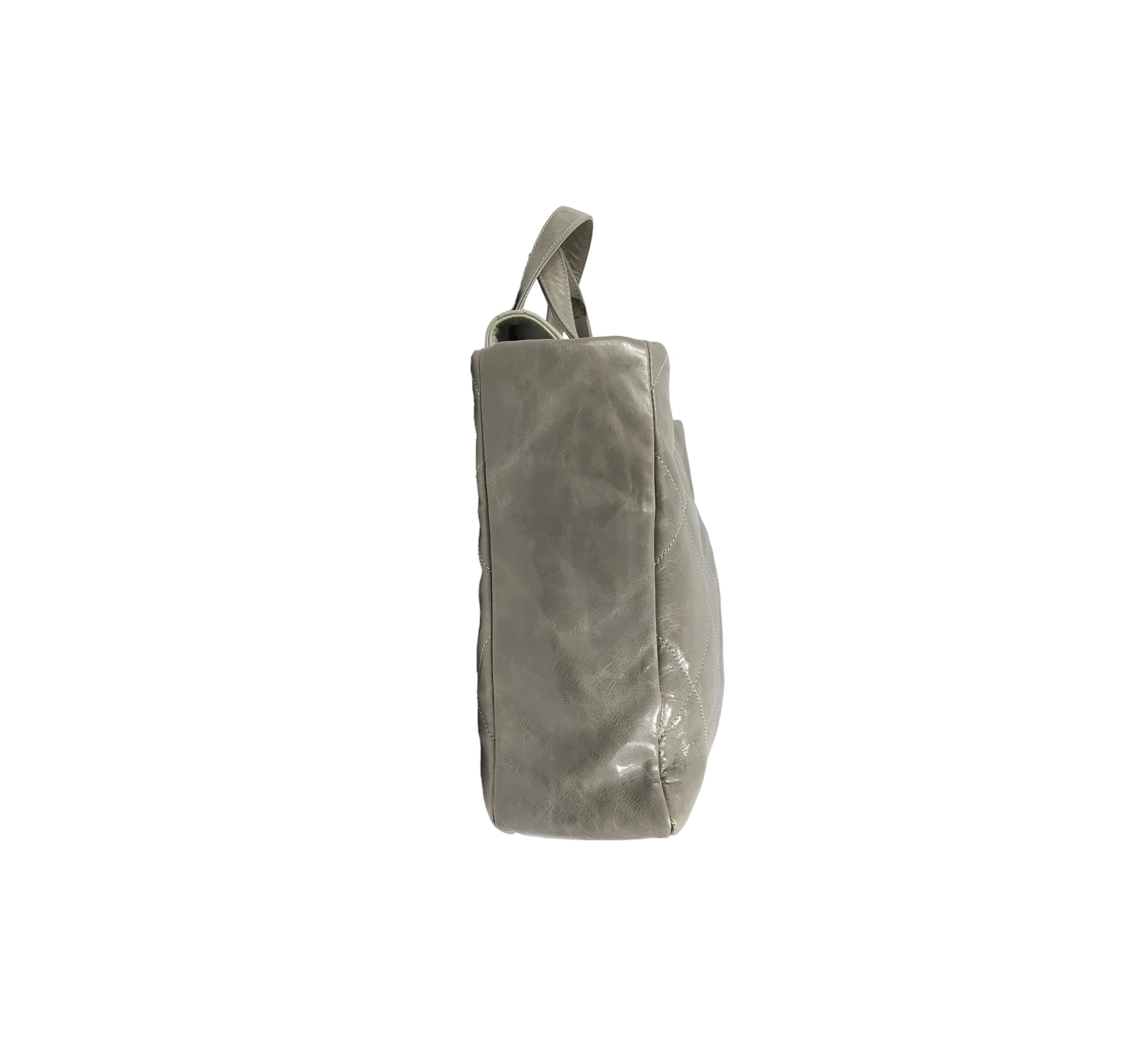 Two Tone Light/Dark Grey Quilted Glazed Portobello Tote Bag W/SHW
