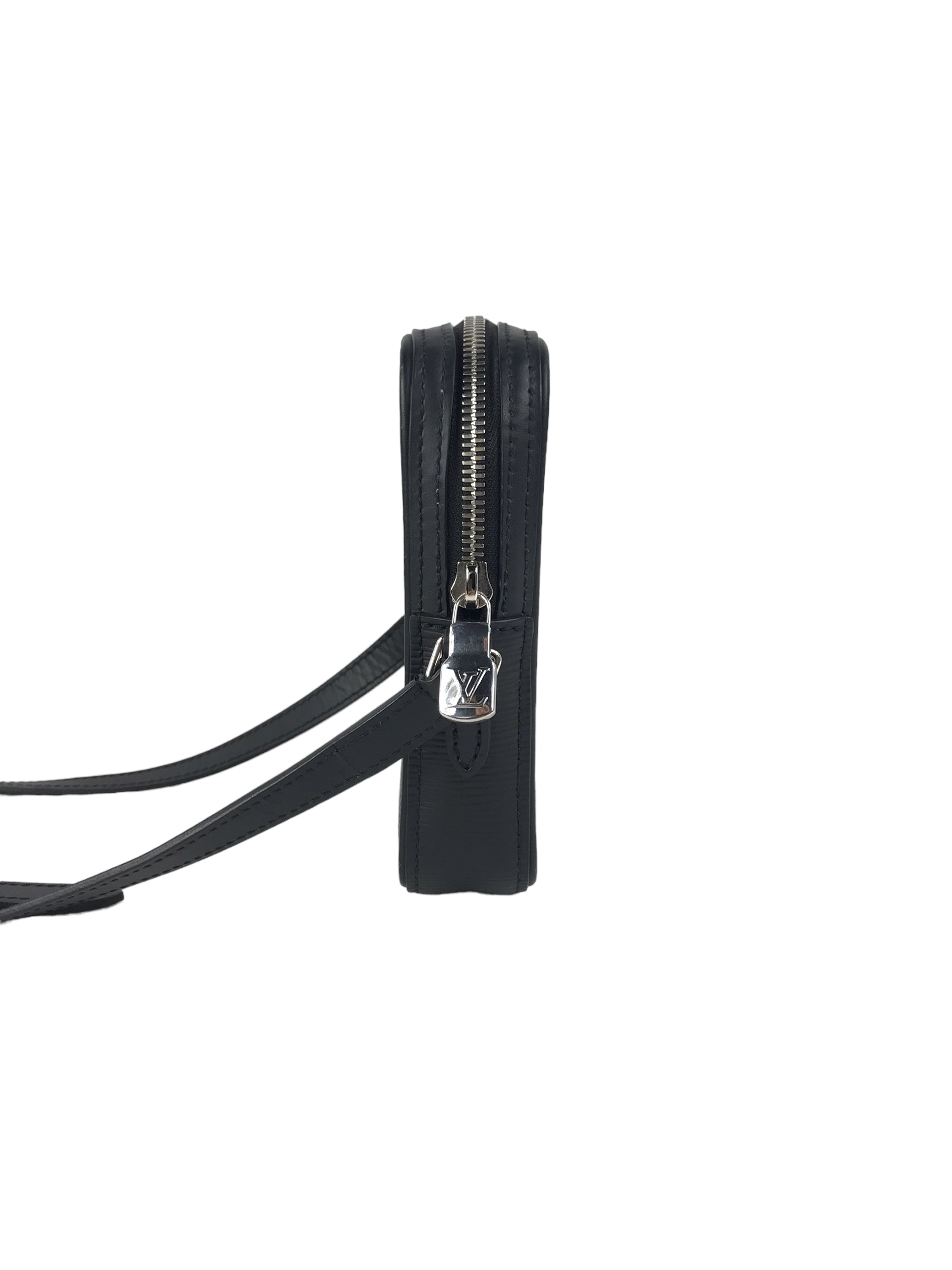 Black Epi Leather Logo Danube Crossbody Bag w/SHW