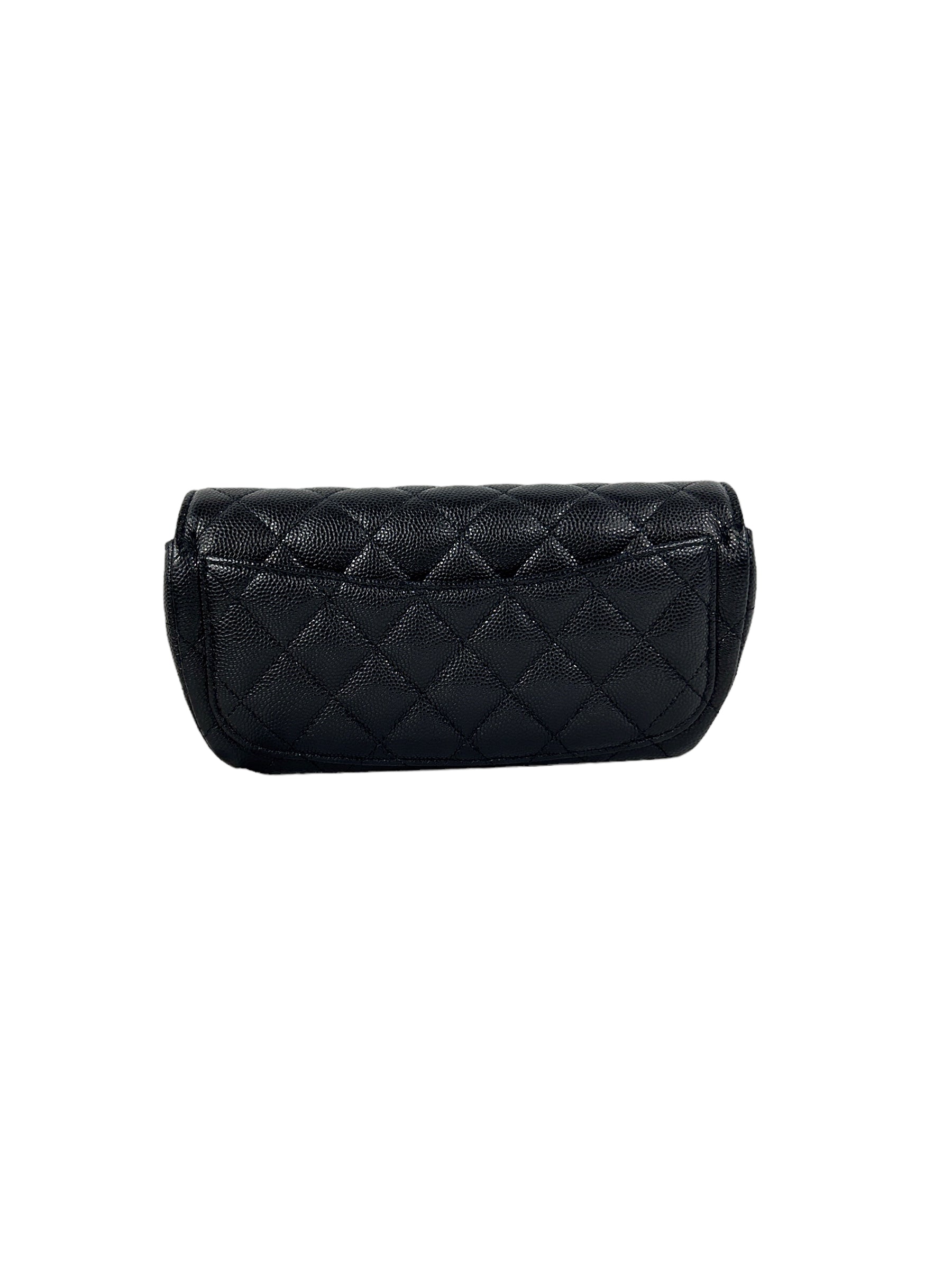 Black Caviar Quilted Sunglass Case Bag w/GHW Chain