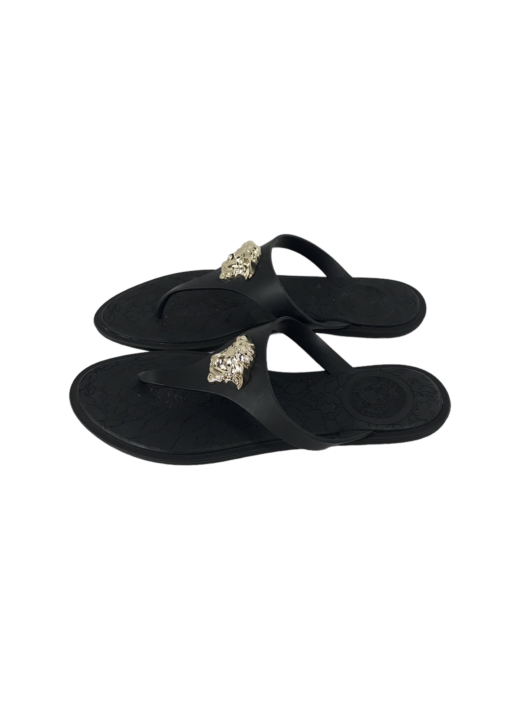 Black Rubber Flat Sandals