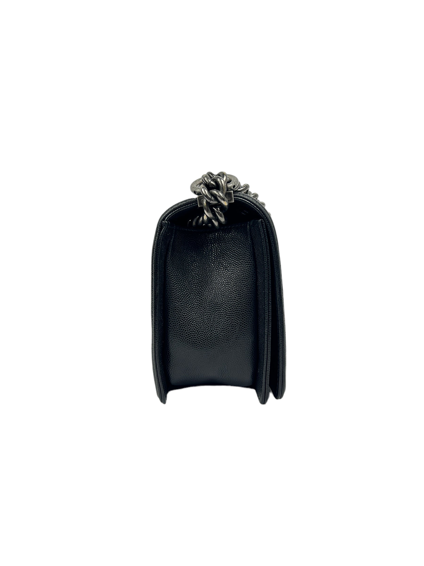 Black Caviar Leather Quilted Old Medium Boy Bag w/RHW
