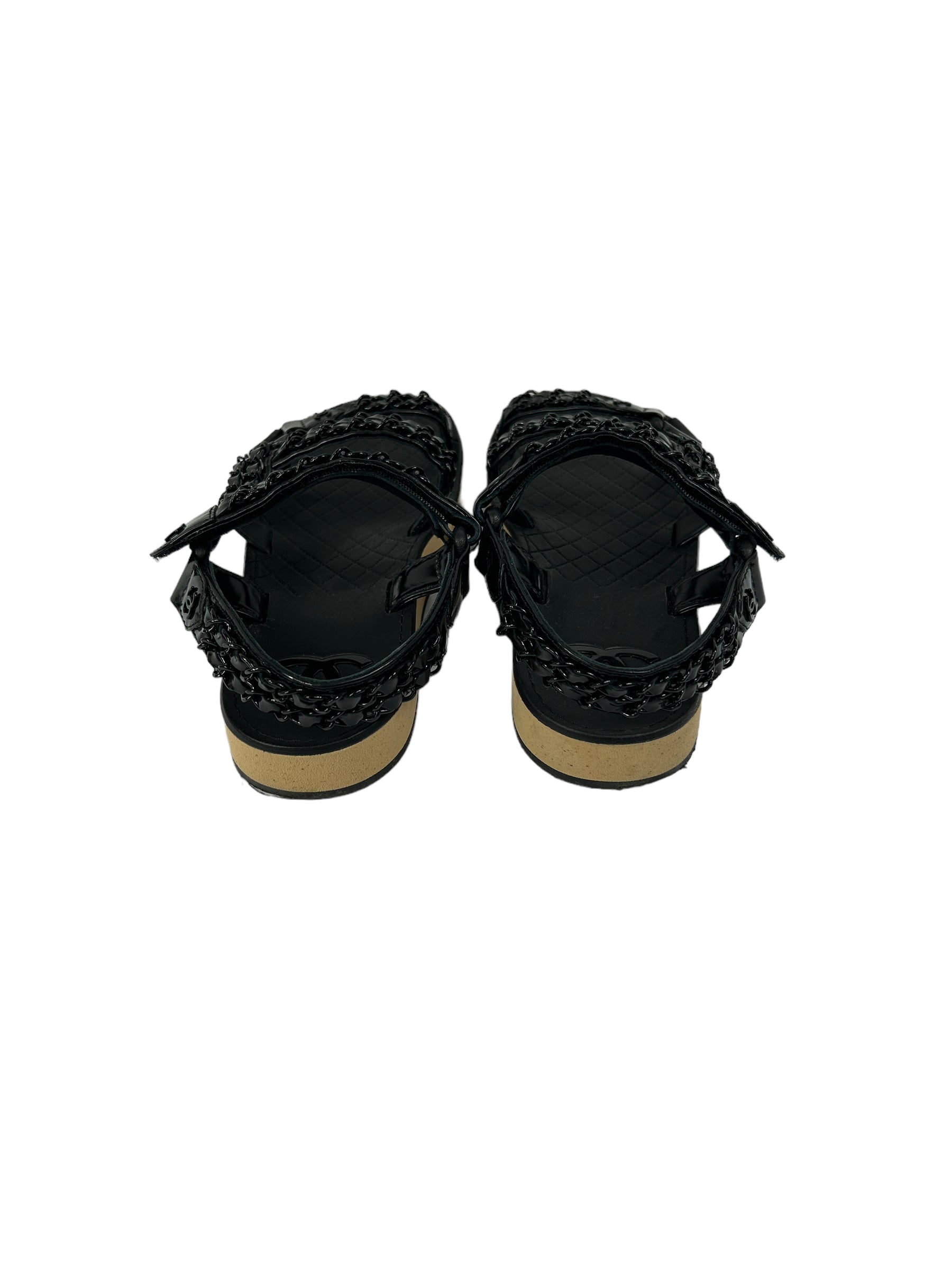 Black Patent Leather/ Chain Interlocking CC Logo Slingback Sandals