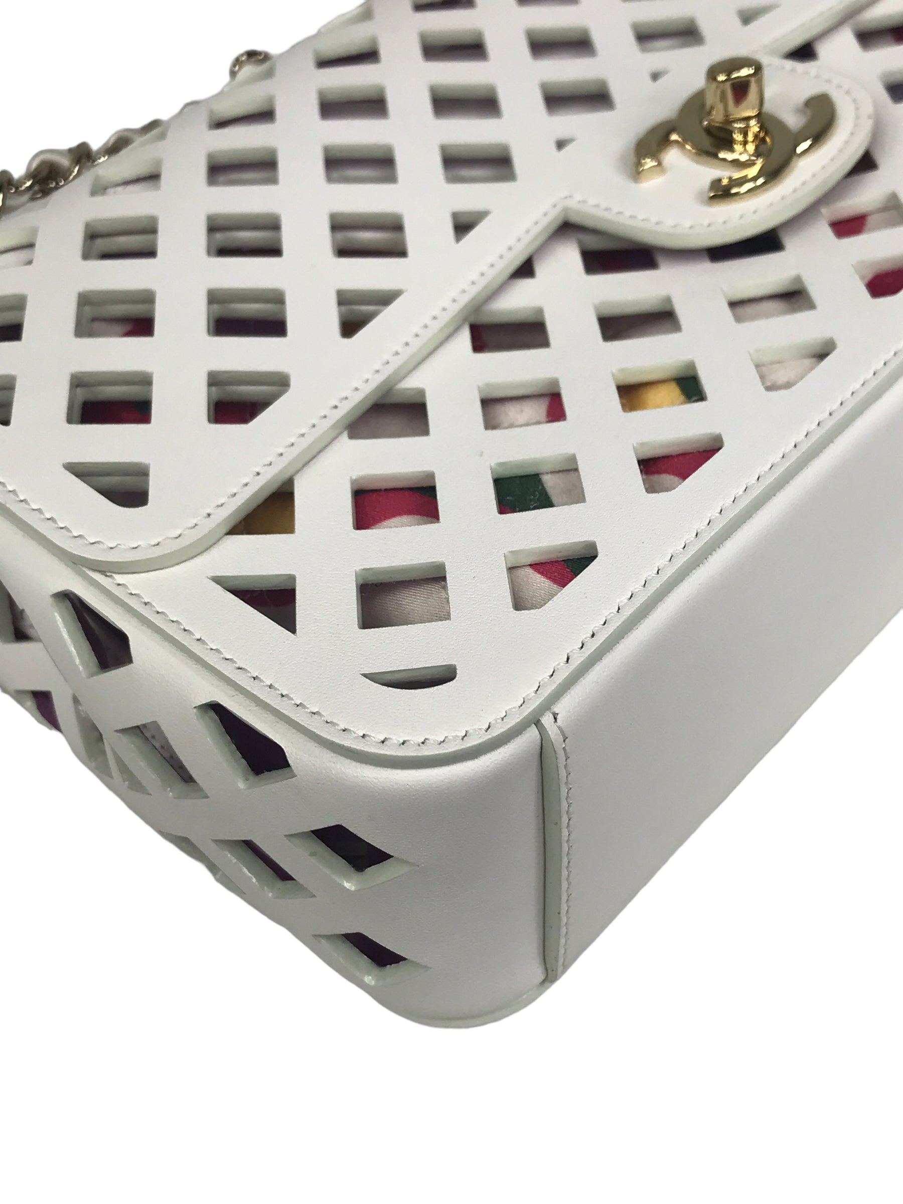 White Leather “See Through” Flap Bag w/GHW