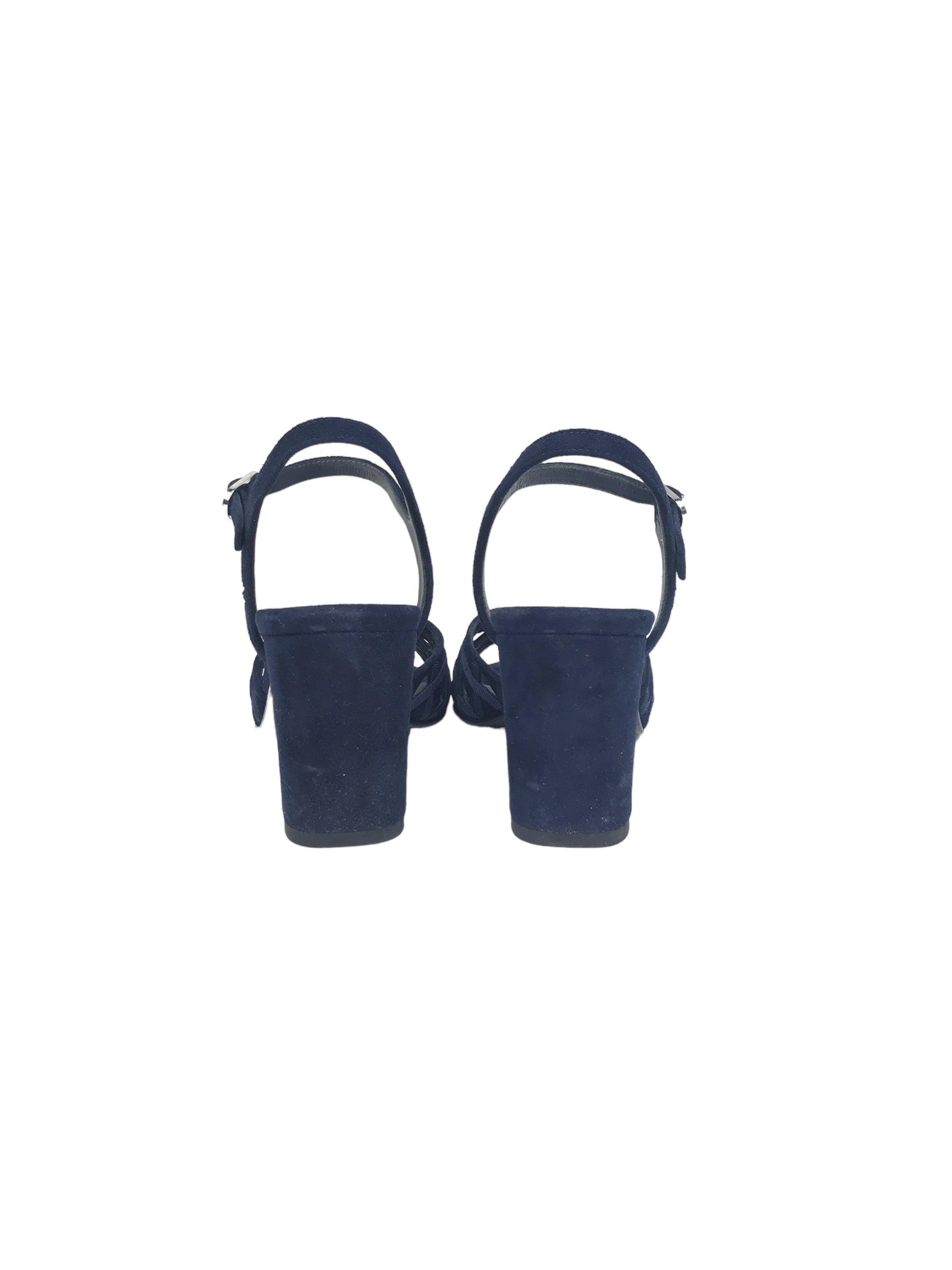 Navy Blue Suede Strappy Heeled Sandals W/SHW