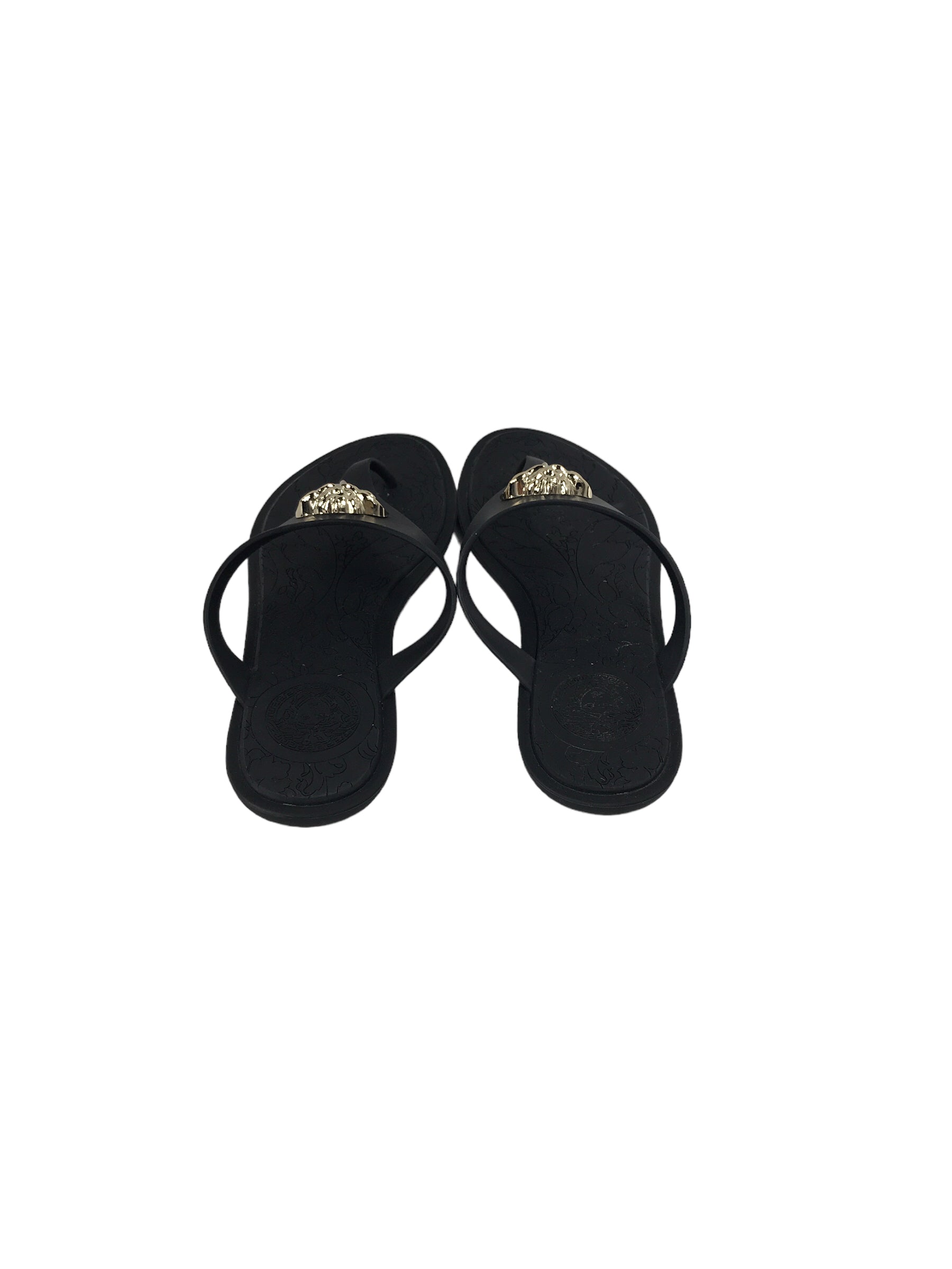 Black Rubber Flat Sandals