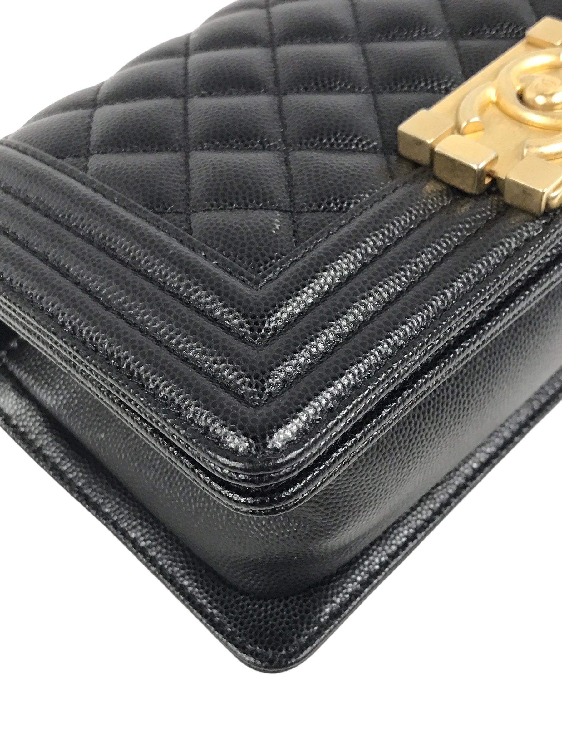 Black Caviar Small Quilted Boy Bag w/AGHW