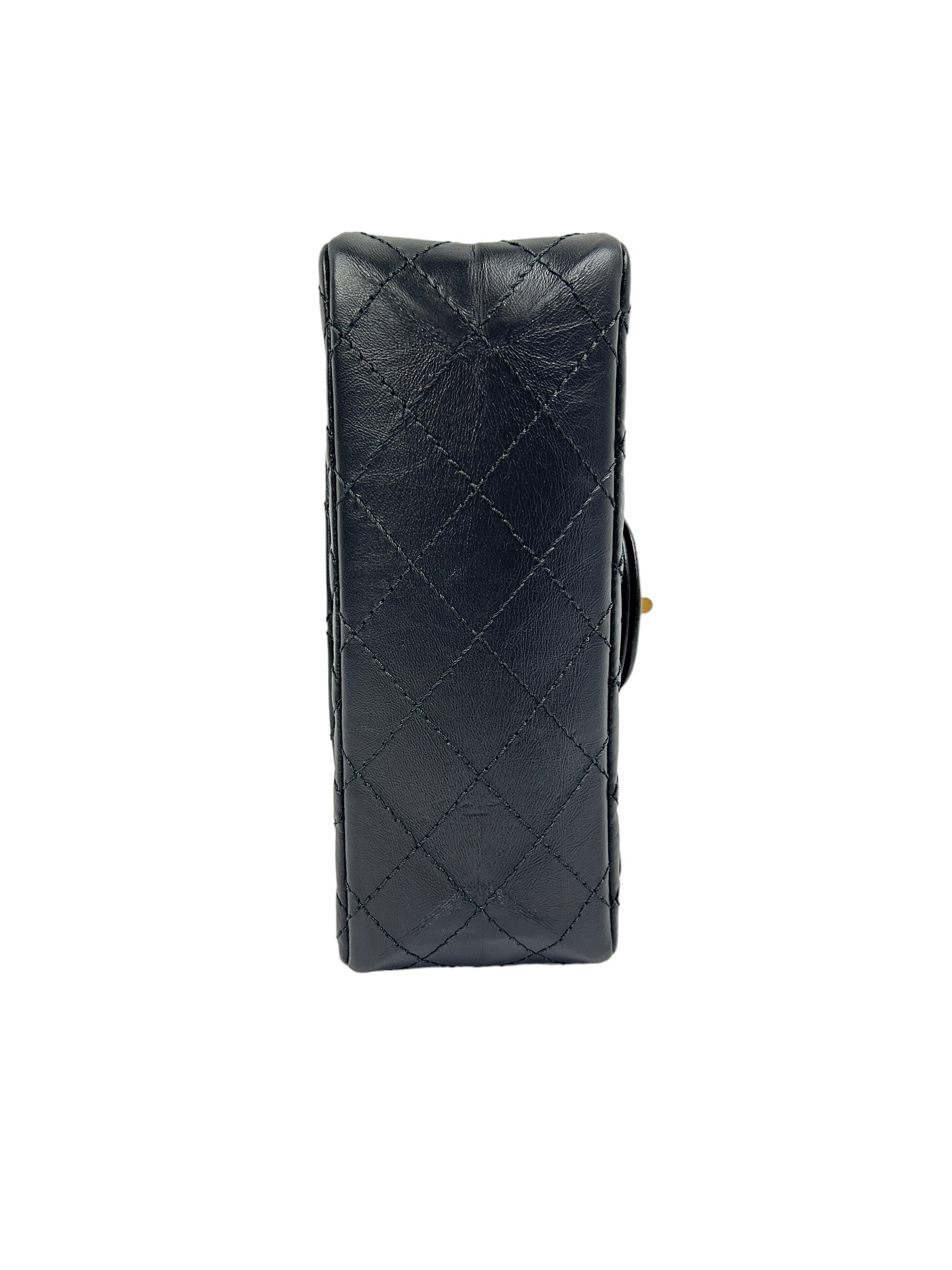 Black Aged Calfskin Quilted Mini Reissue Single Flap w/AGHW