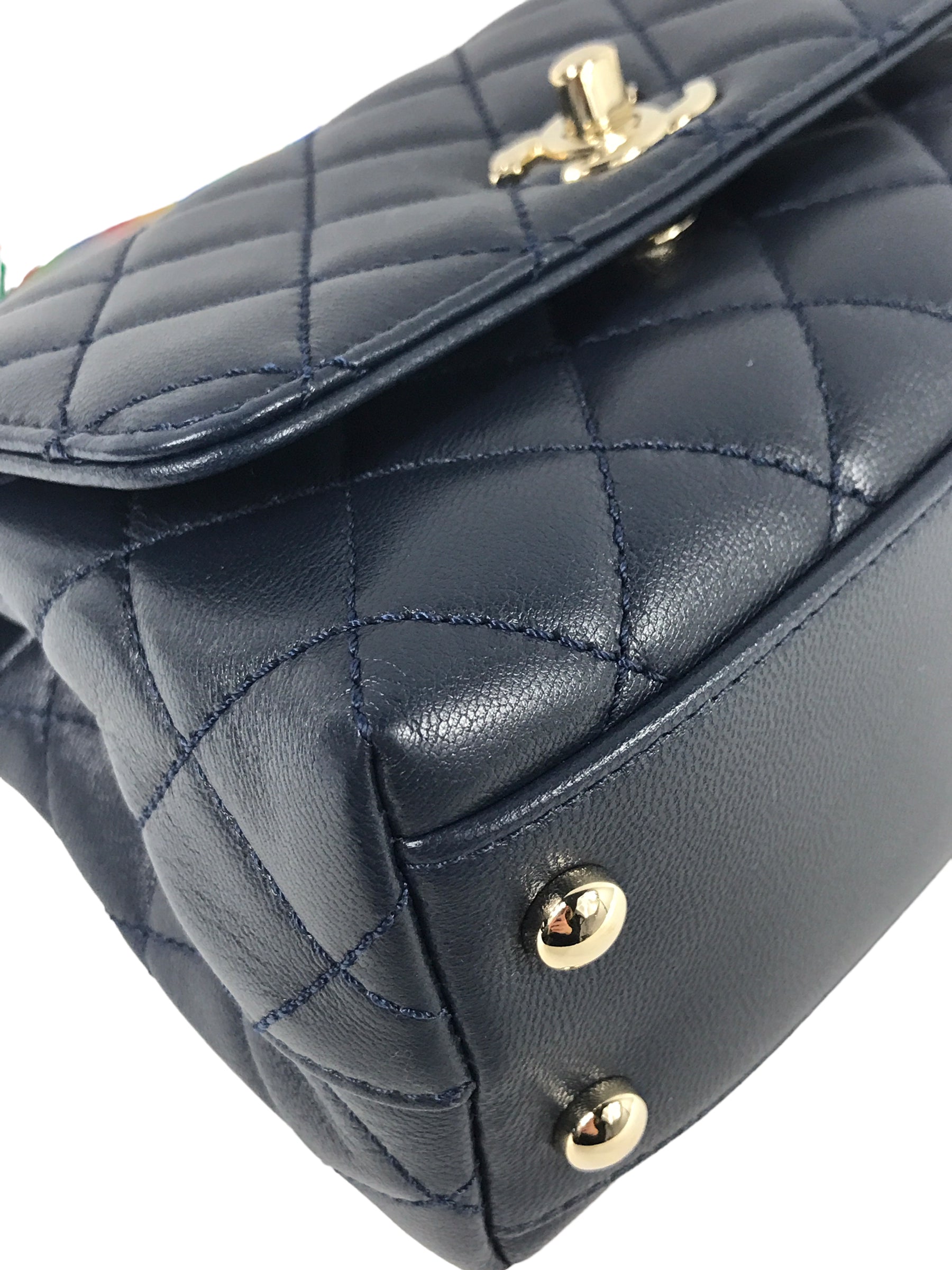 21P Navy Quilted Goatskin Leather Mini Coco Multicolor Handle W/LGHW
