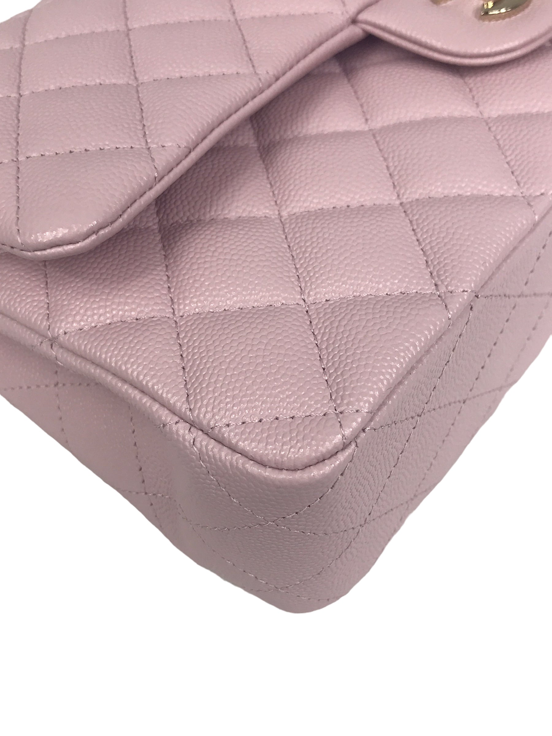 21S Rose Clair Lilac Pink Caviar Quilted Medium Double Flap w/GHW