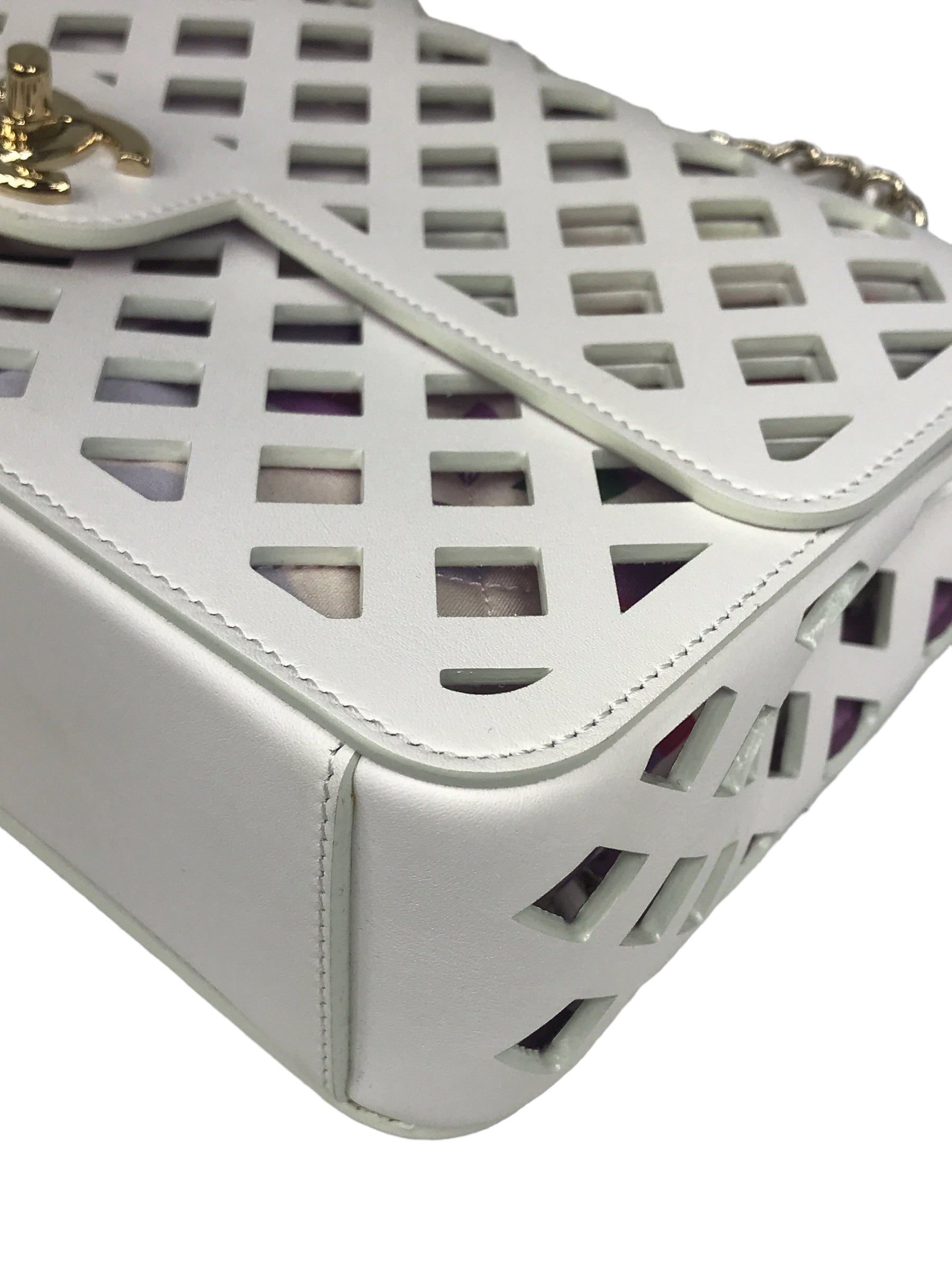 White Leather “See Through” Flap Bag w/GHW