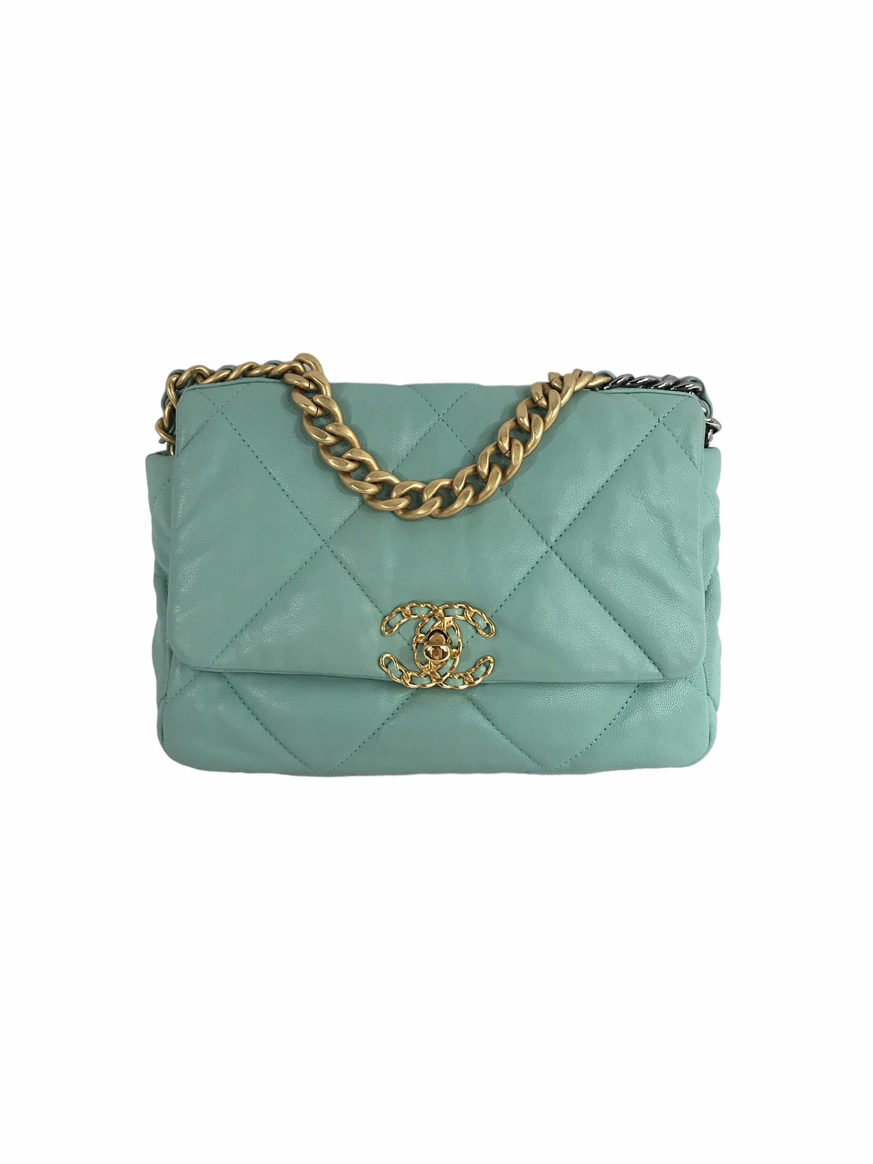 Tiffany Blue Lambskin Small 19 Flap Bag W/SHW/AGHW/RHW