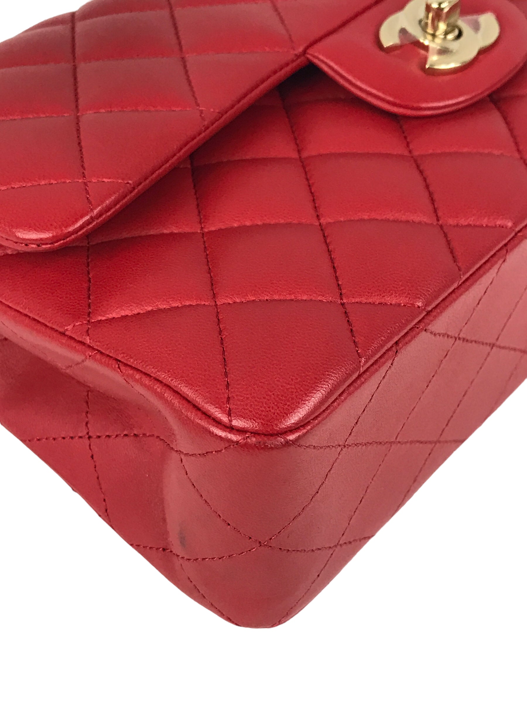 Red Quilted Small Lambskin Double Classic Flap w/GHW
