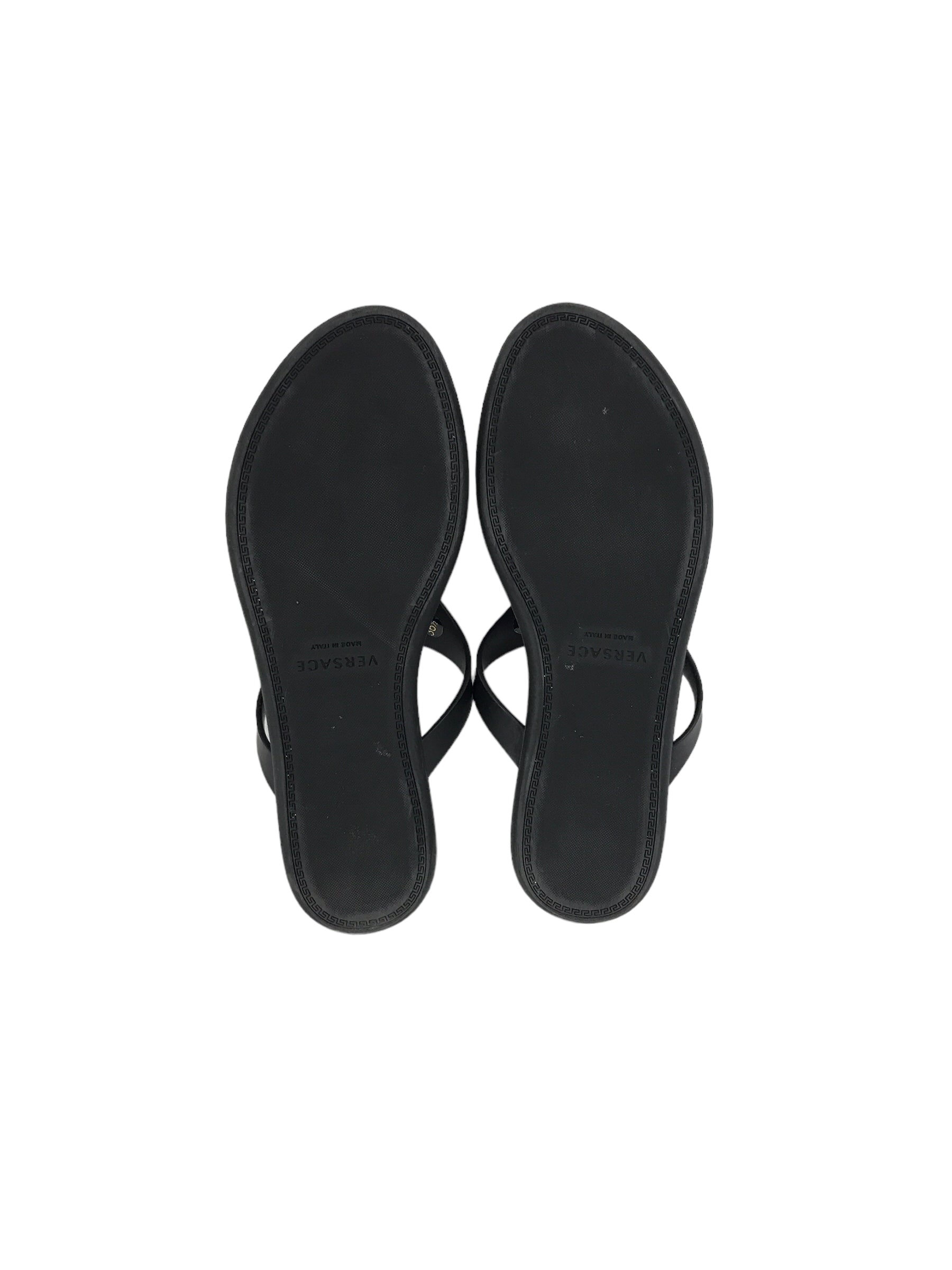 Black Rubber Flat Sandals