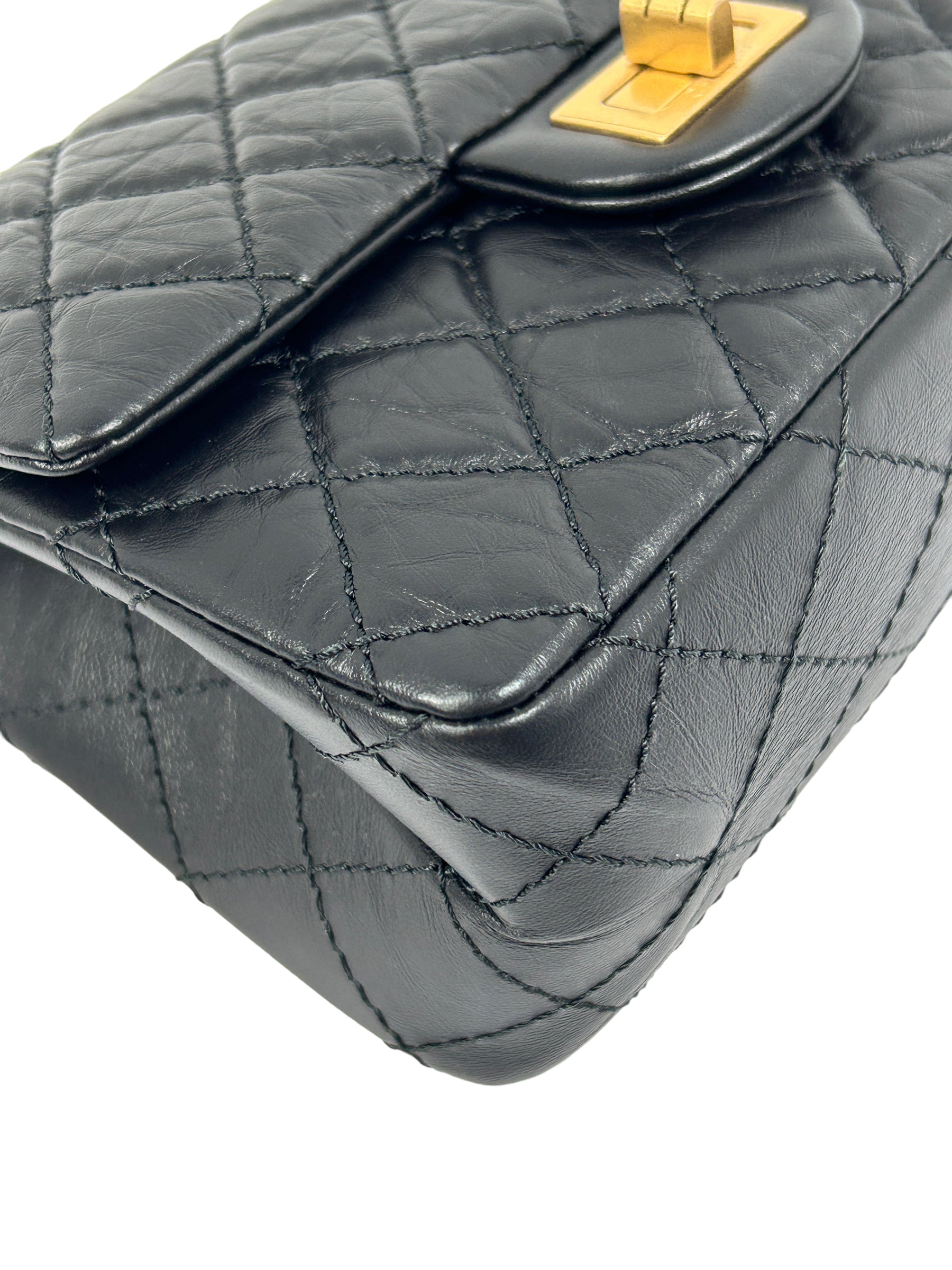 Black Aged Calfskin Quilted Mini Reissue Single Flap w/AGHW