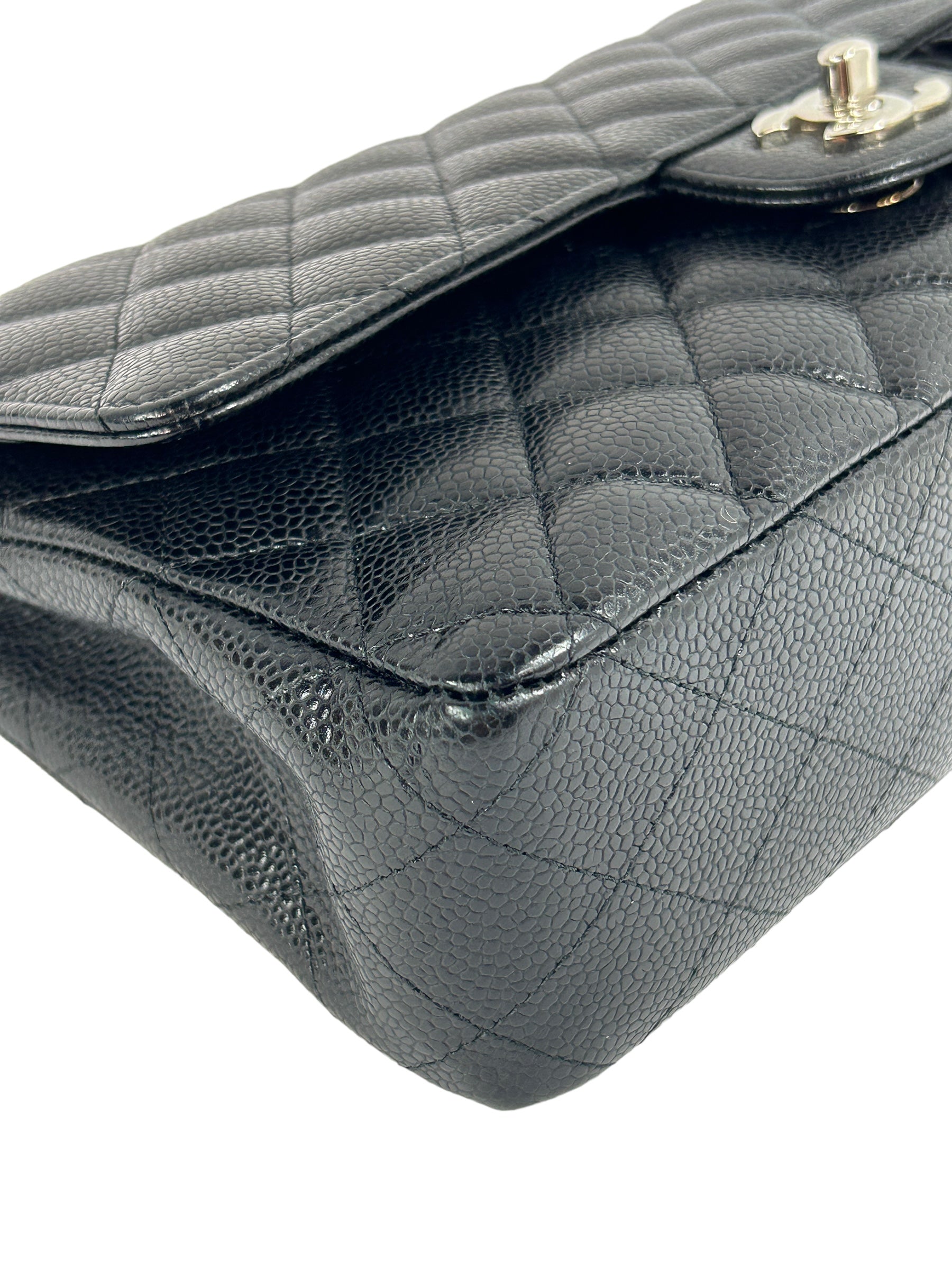 Black Quilted Caviar Double Classic Medium Flap Bag w/SHW
