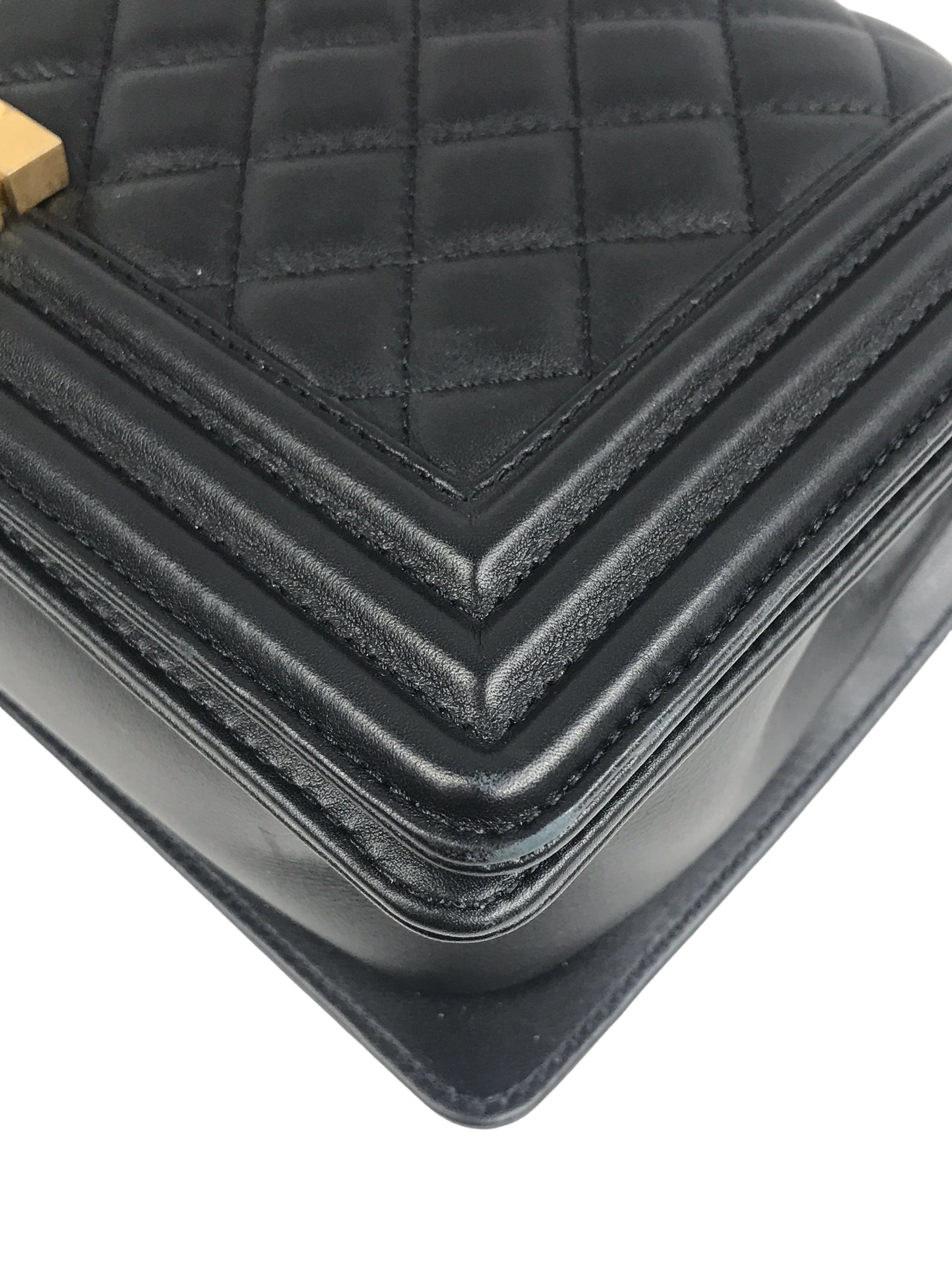Black Quilted Lambskin New Medium Boy Bag w/ Removable Logo Chanel Top Handle W/AGHW
