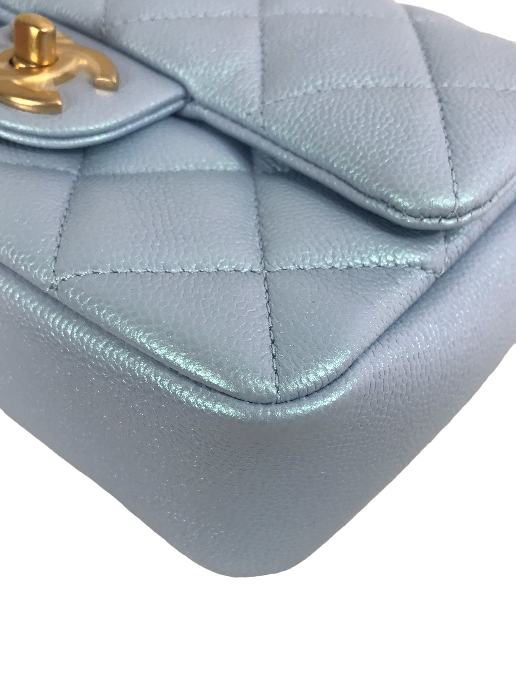 Quilted Caviar Ice Blue 21K Iridescent Mini Square W/AGHW