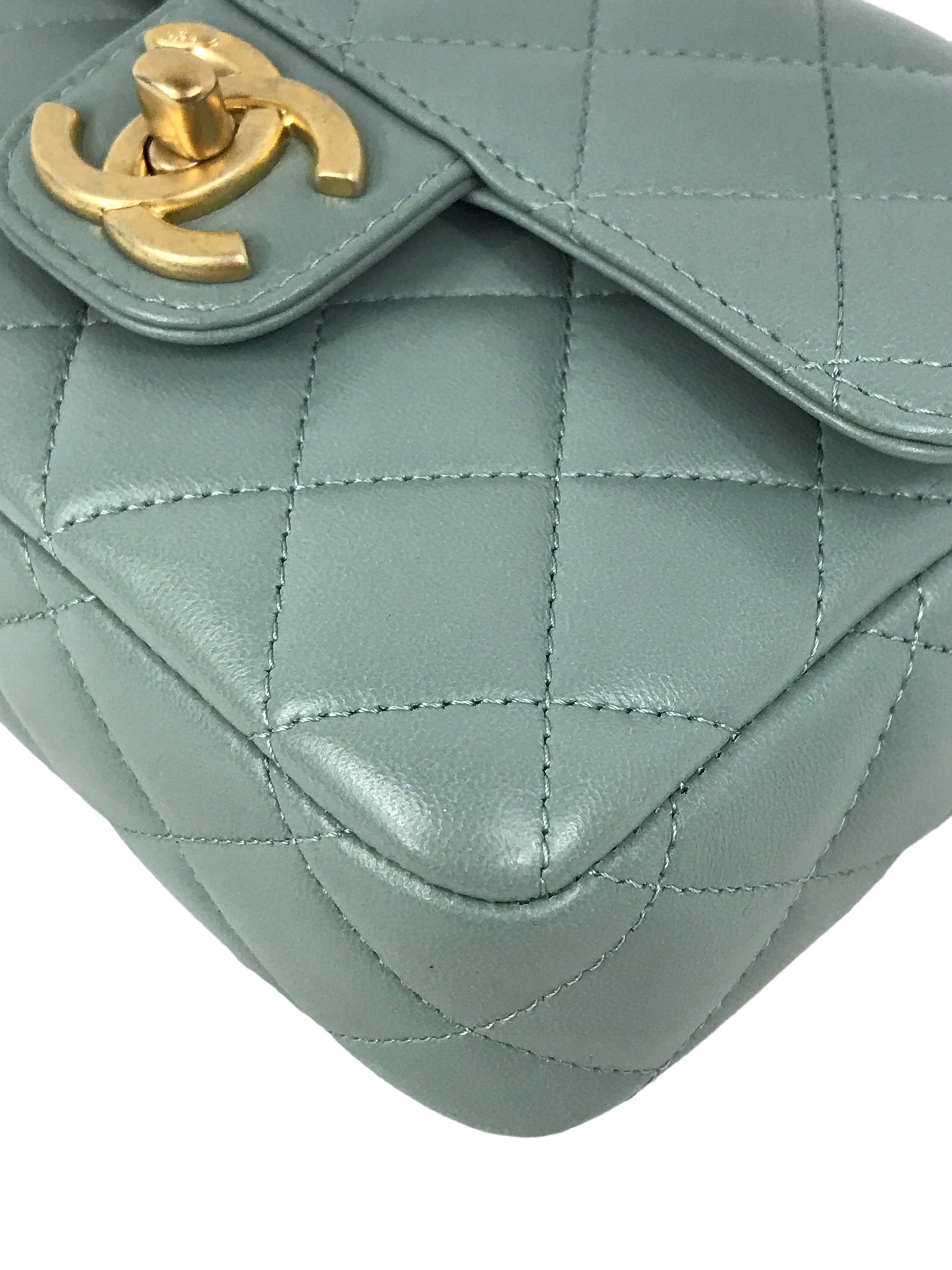 Chanel Light Grey/Blue Quilted Lambskin Mini Cruise Square Flap Bag w/ Enamel & GHW