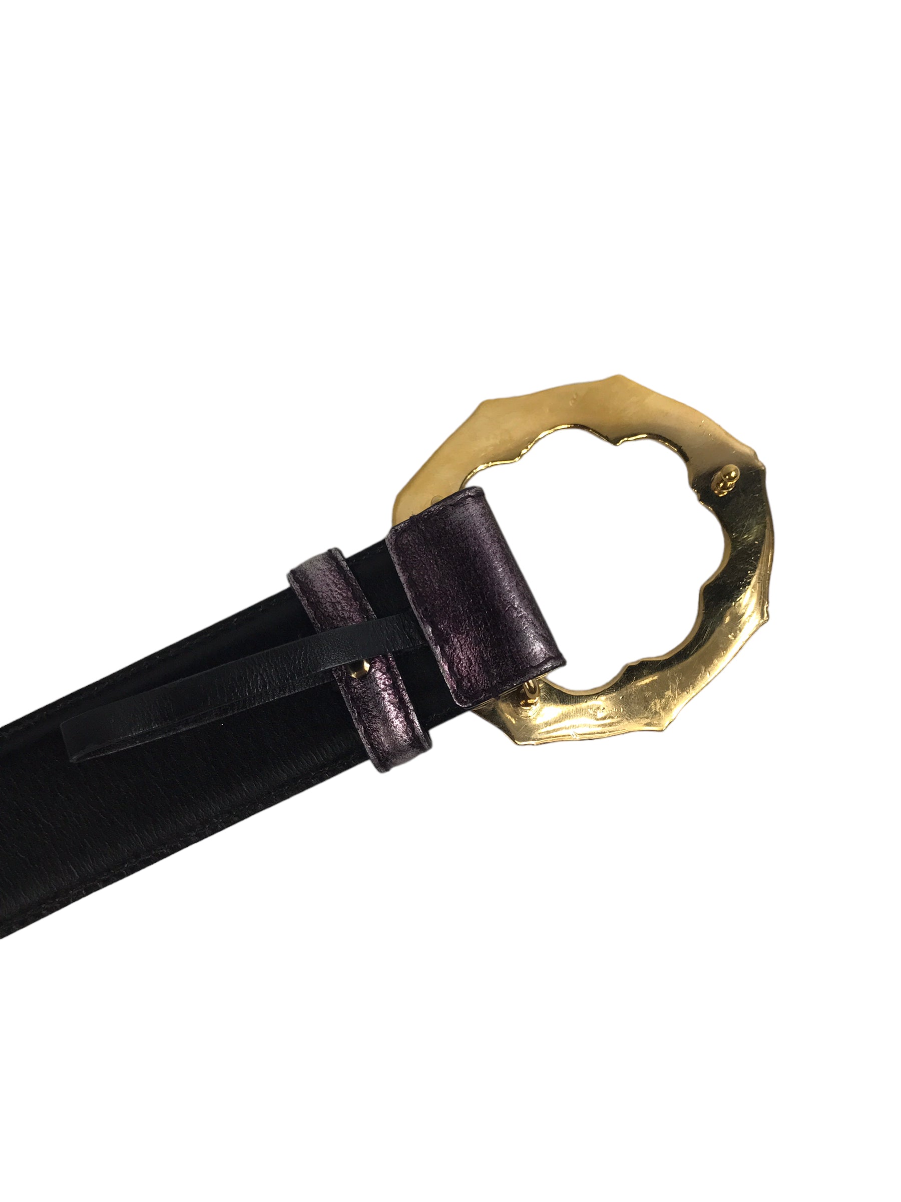 Metallic Purple Leather Belt w/Bamboo Buckle