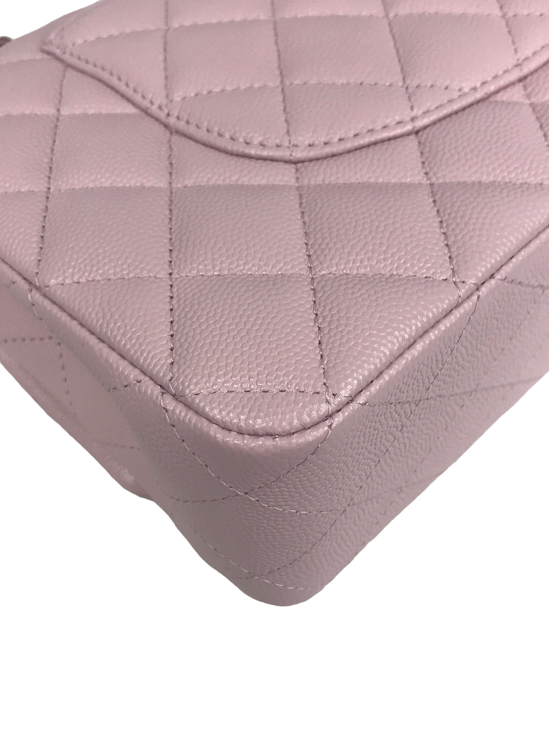 21S Rose Clair Lilac Pink Caviar Quilted Medium Double Flap w/GHW