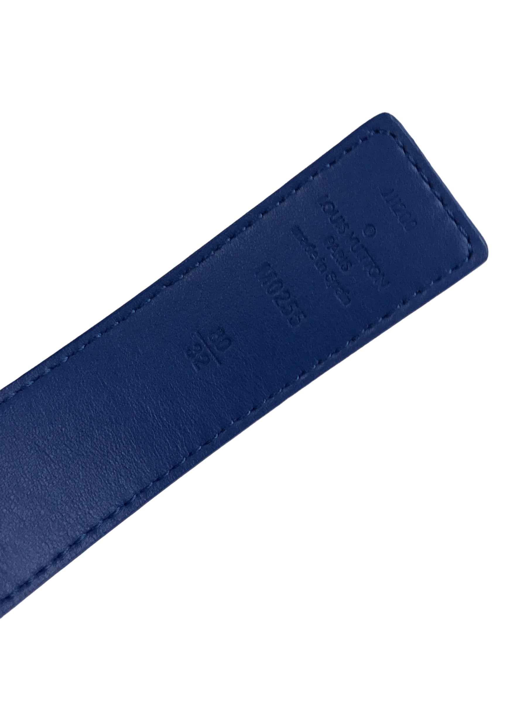 LV initials Monogram/ Blue Calfskin Leather Reversible Belt w/GHW