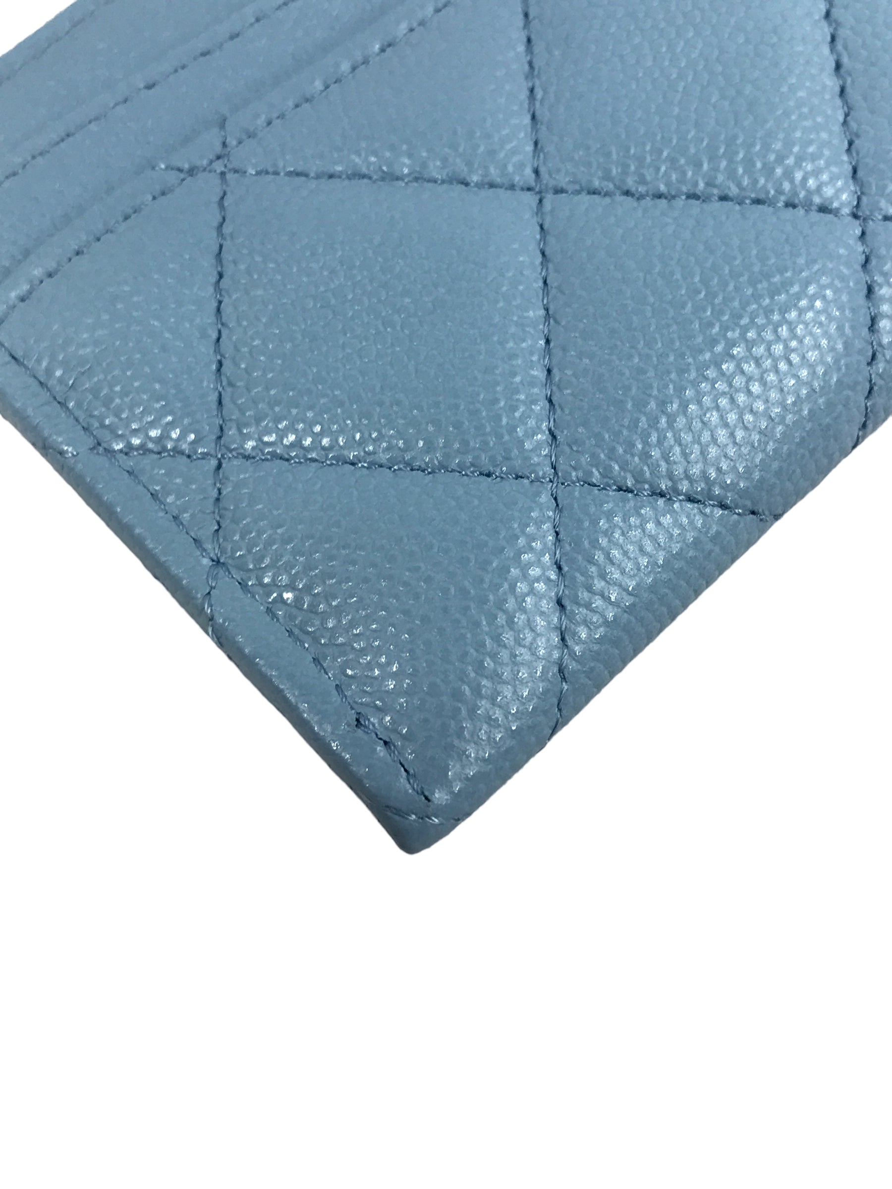 Baby Blue Caviar Quilted Card Case w/GHW