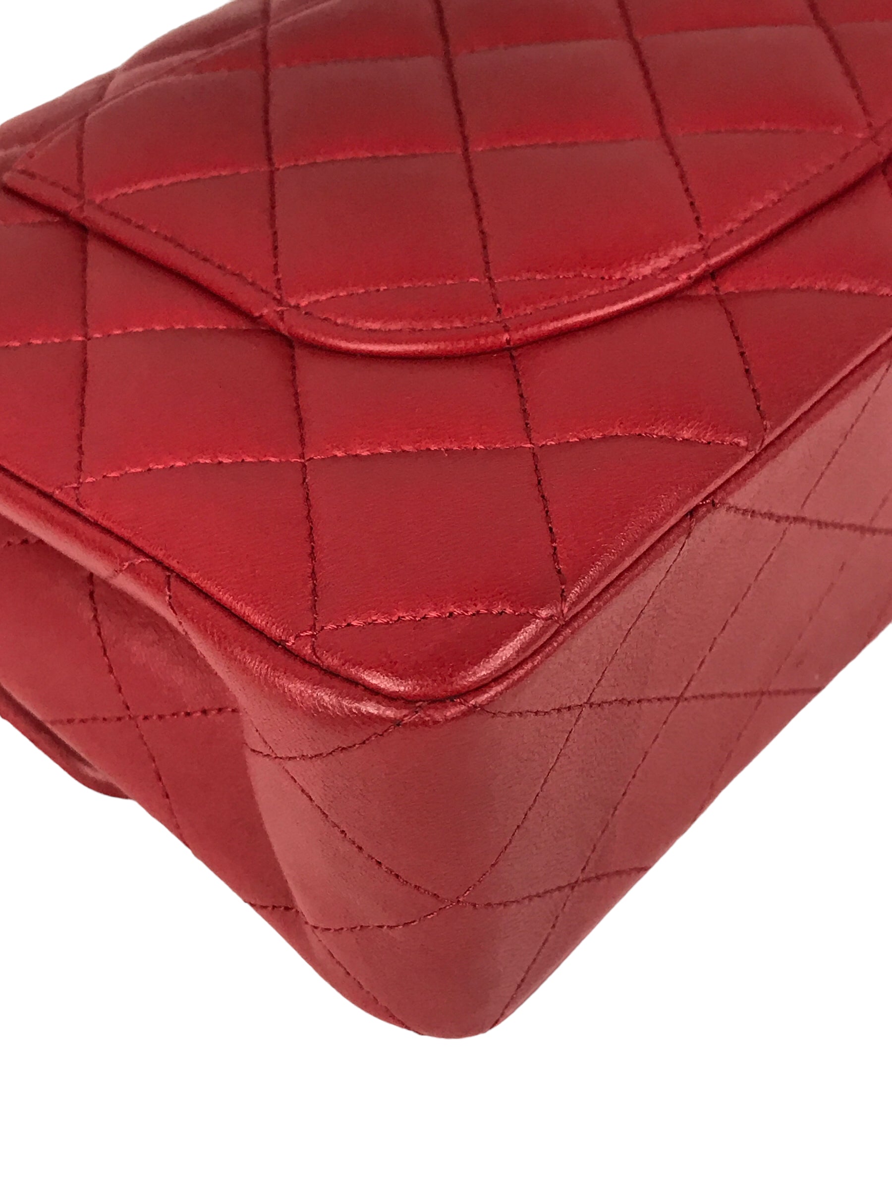 Red Quilted Small Lambskin Double Classic Flap w/GHW