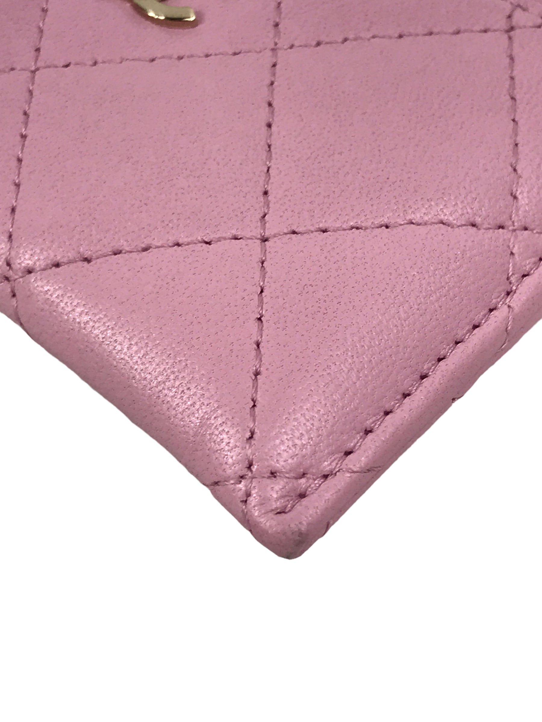 Light Pink Quilted Lambskin Card Case w/LGHW