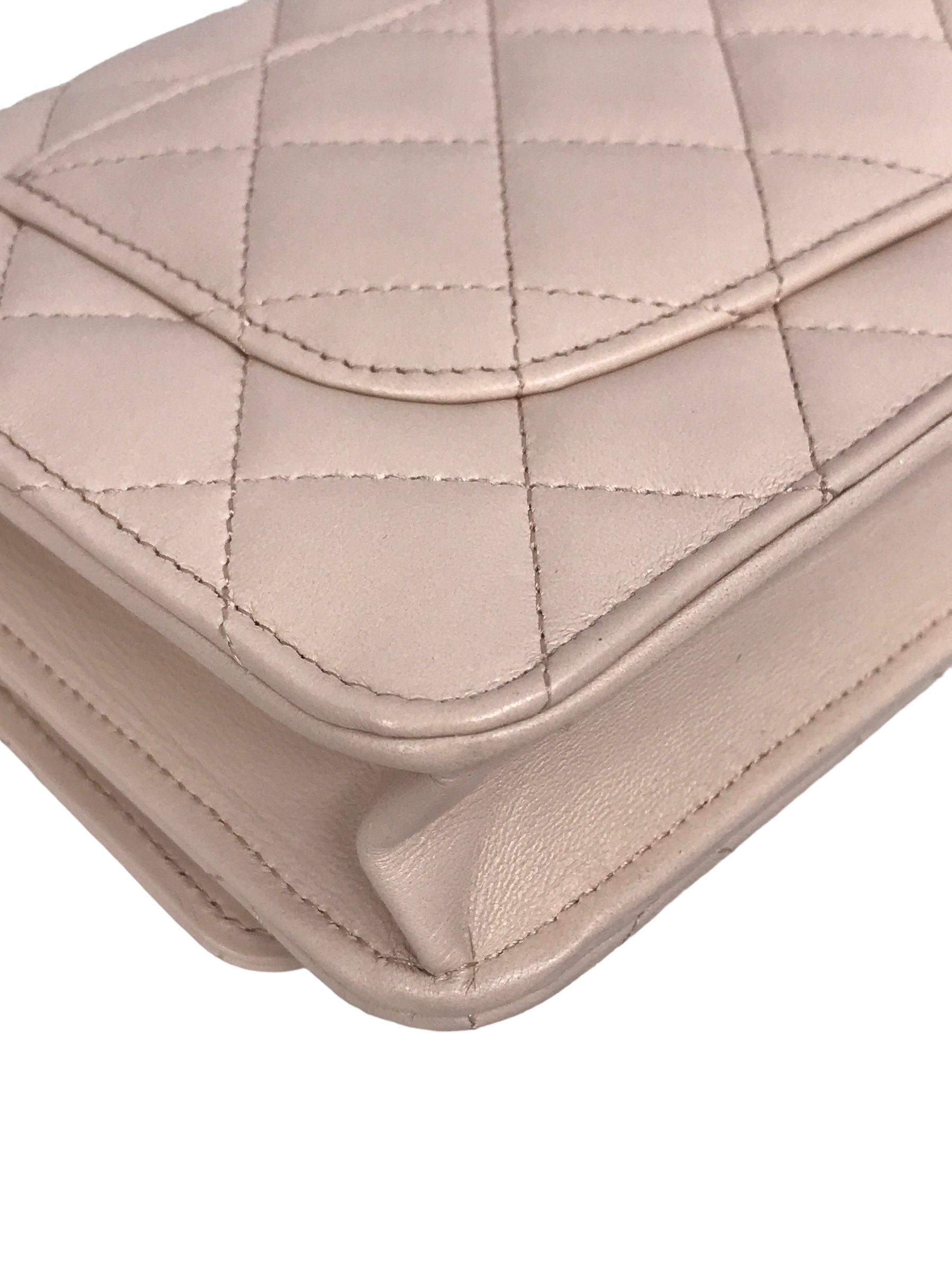 Plush Pink Quilted Lambskin Leather Pearl Crush Wallet on Chain w/AGHW